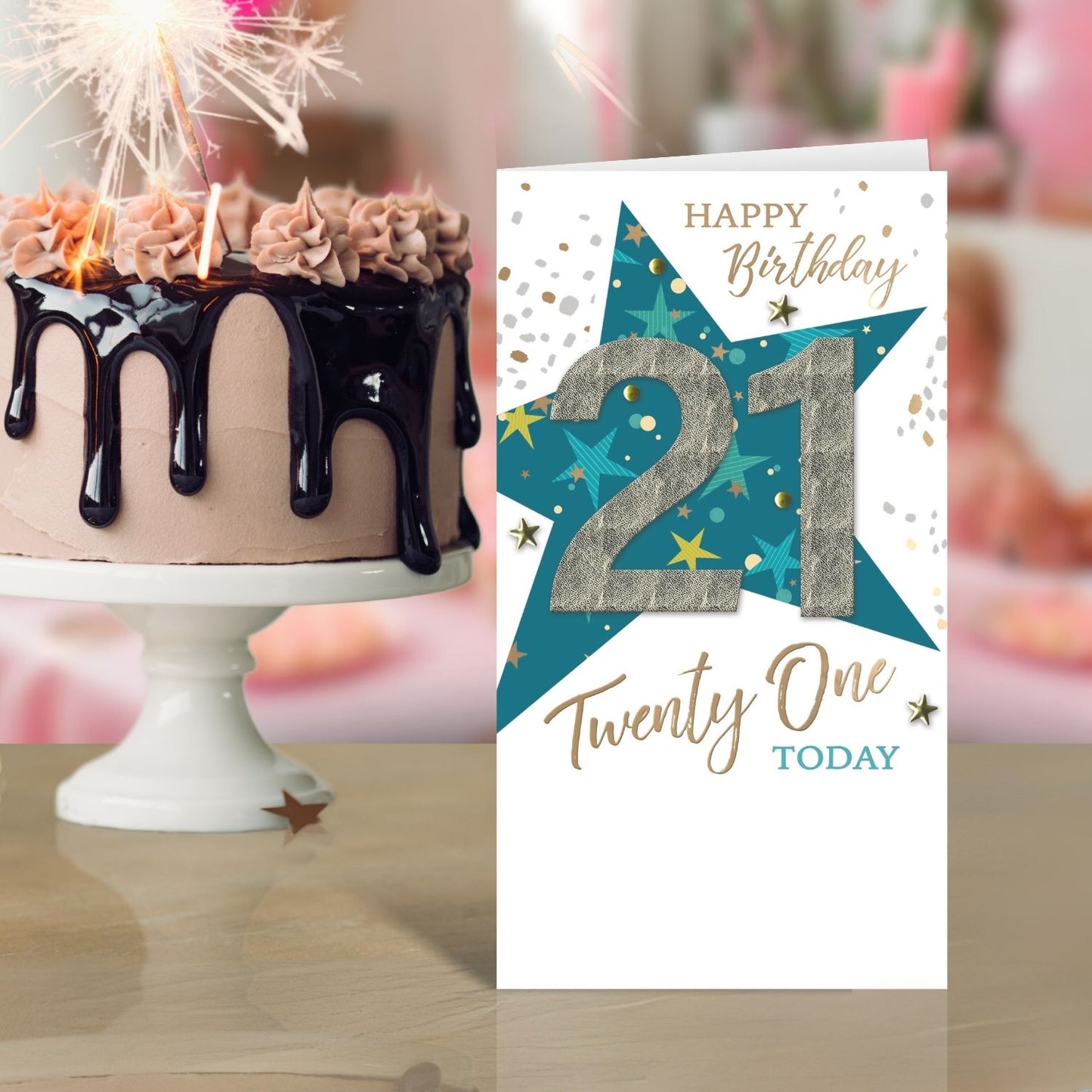 Male 21st Birthday Card Embellished Star Twenty One Champagne Greeting Card