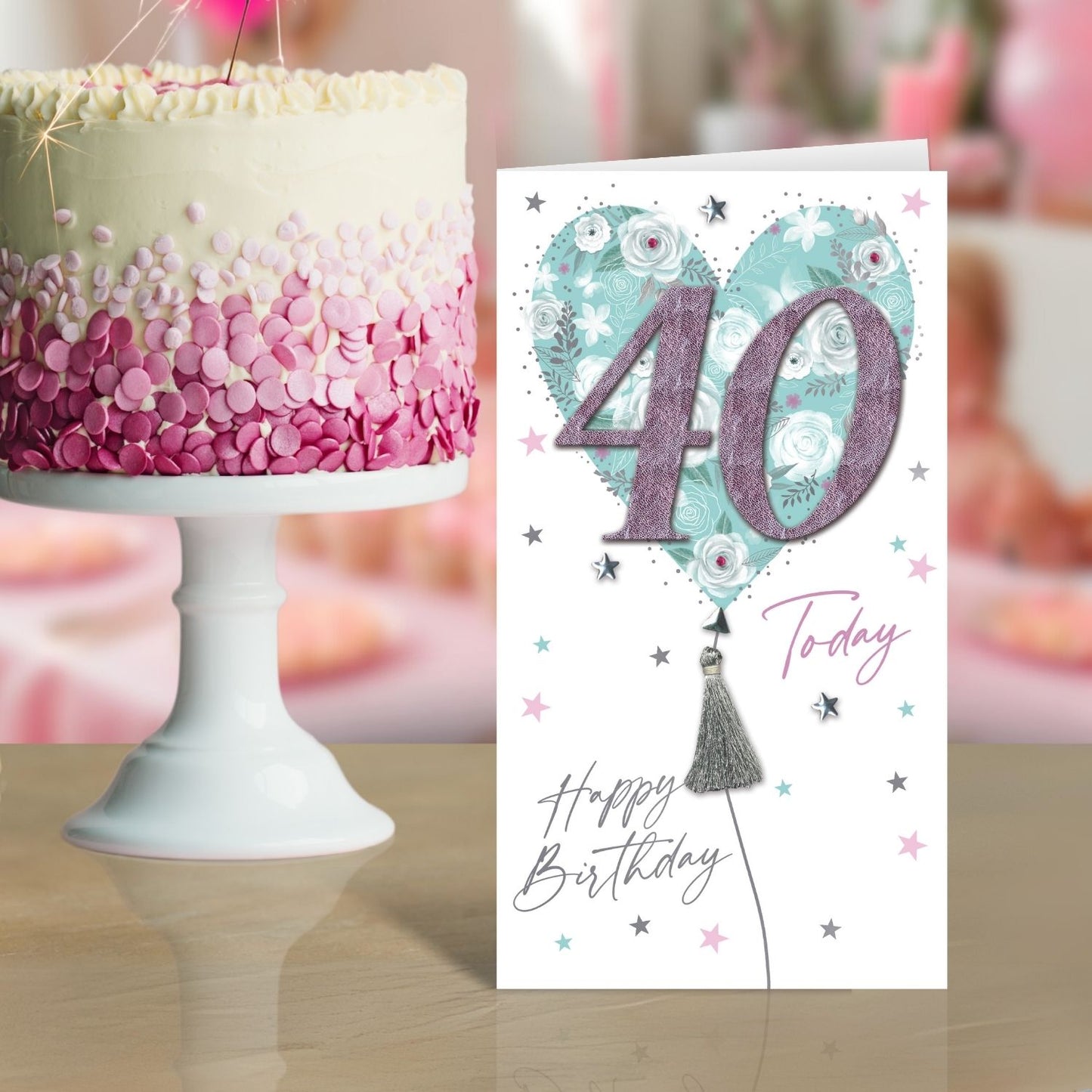 Female 40th Birthday Card Embellished Balloons Forty Champagne Greeting Card