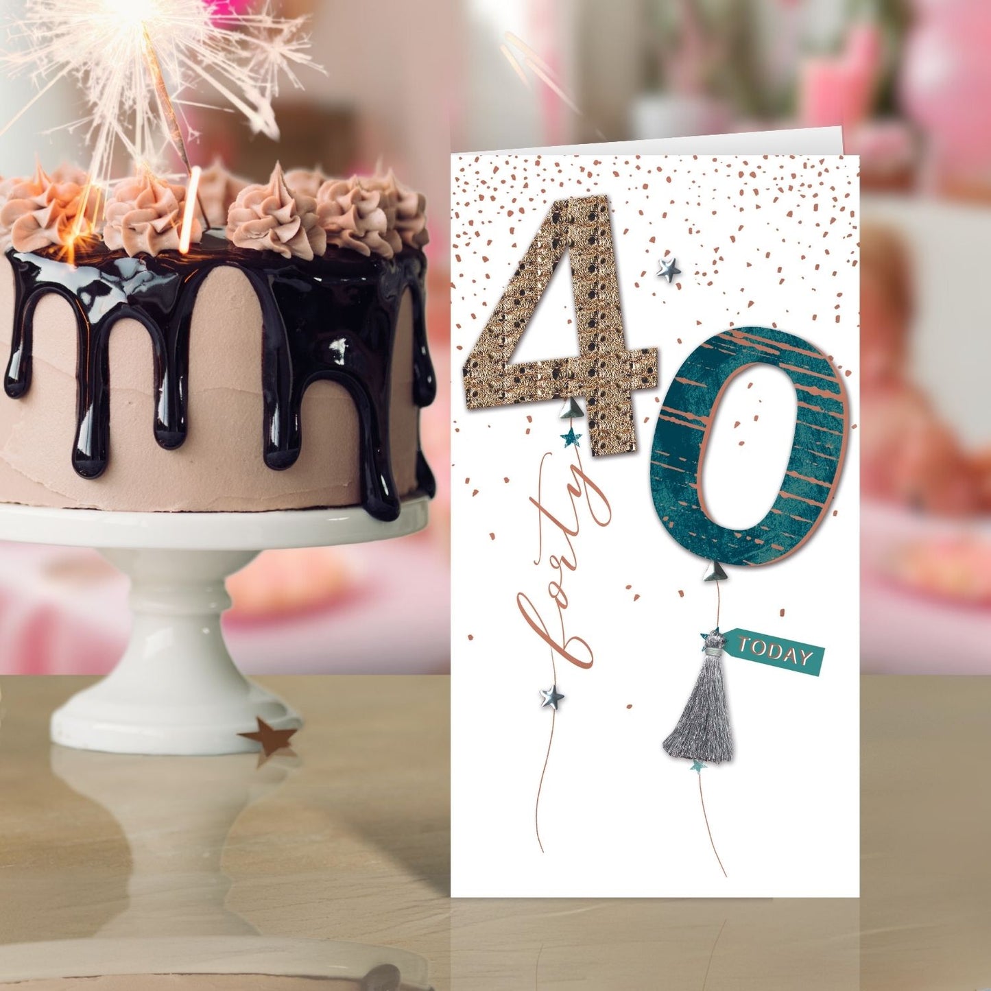 Male 40th Birthday Card Embellished Balloons Forty Champagne Greeting Card