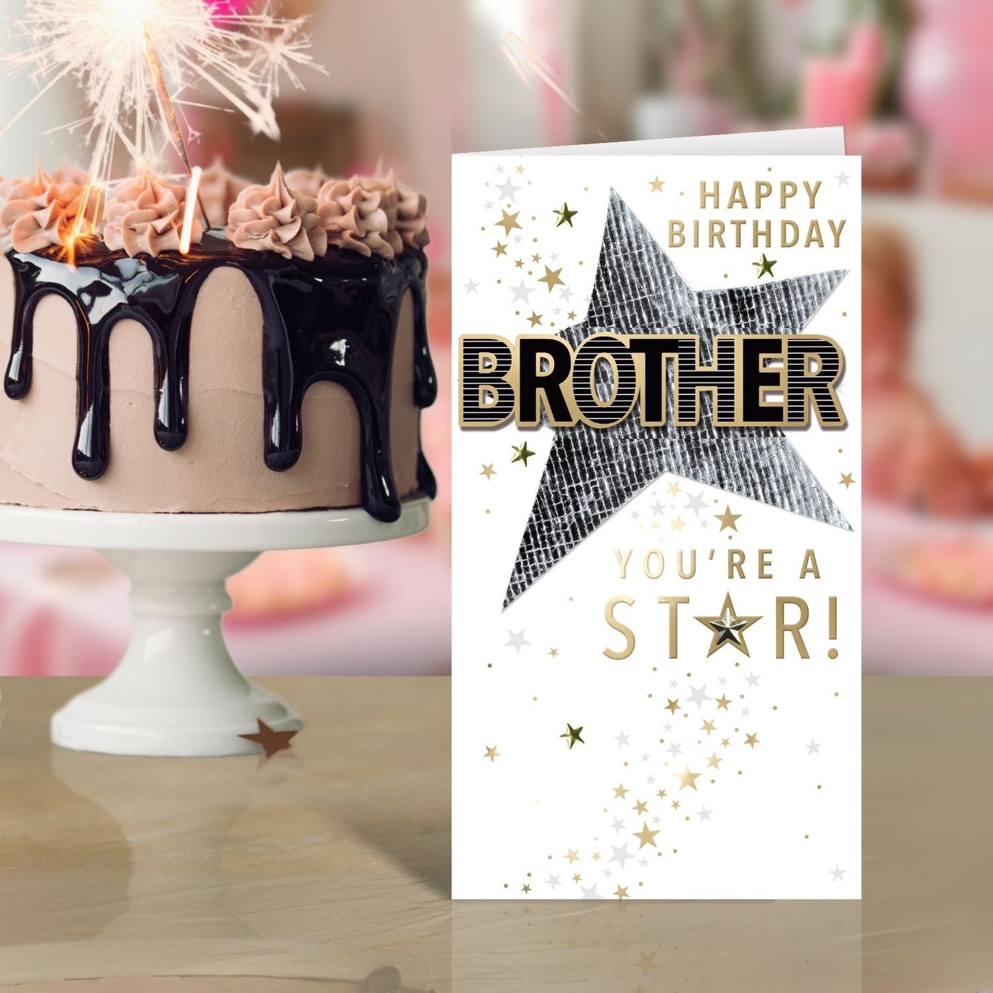 Happy Birthday Brother Embellished Birthday Card Champagne Greeting Card
