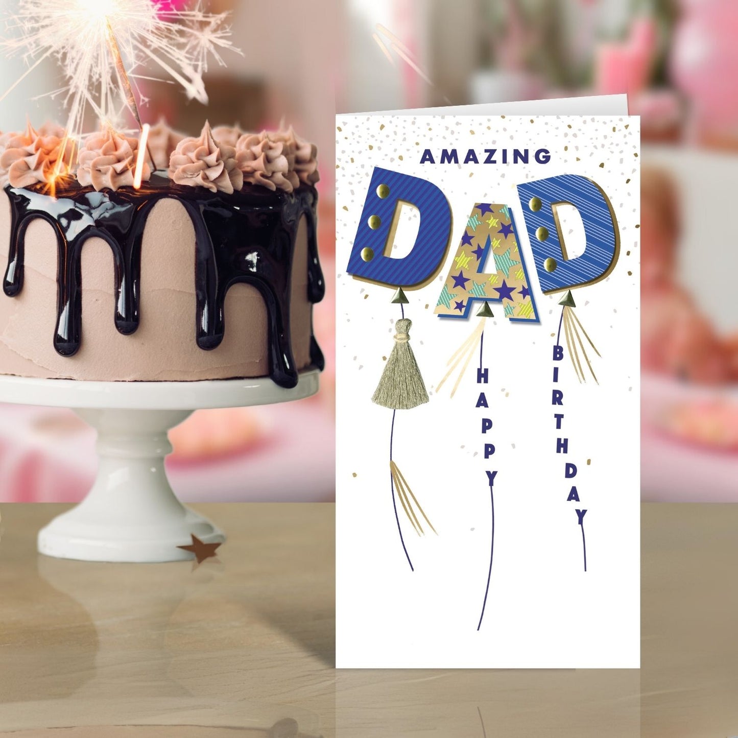 Amazing Dad Happy Birthday Card Embellished Balloons Champagne Greeting Card