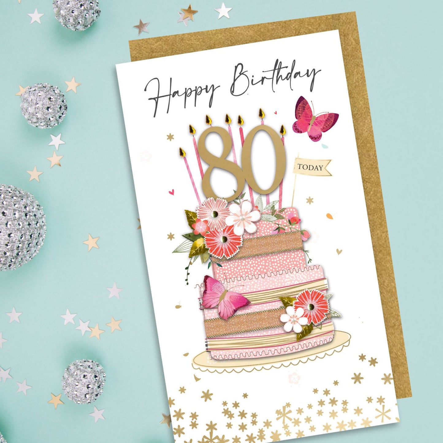 Happy Birthday 80 Today Sweet Surprise Hand-Finished Champagne Birthday Card
