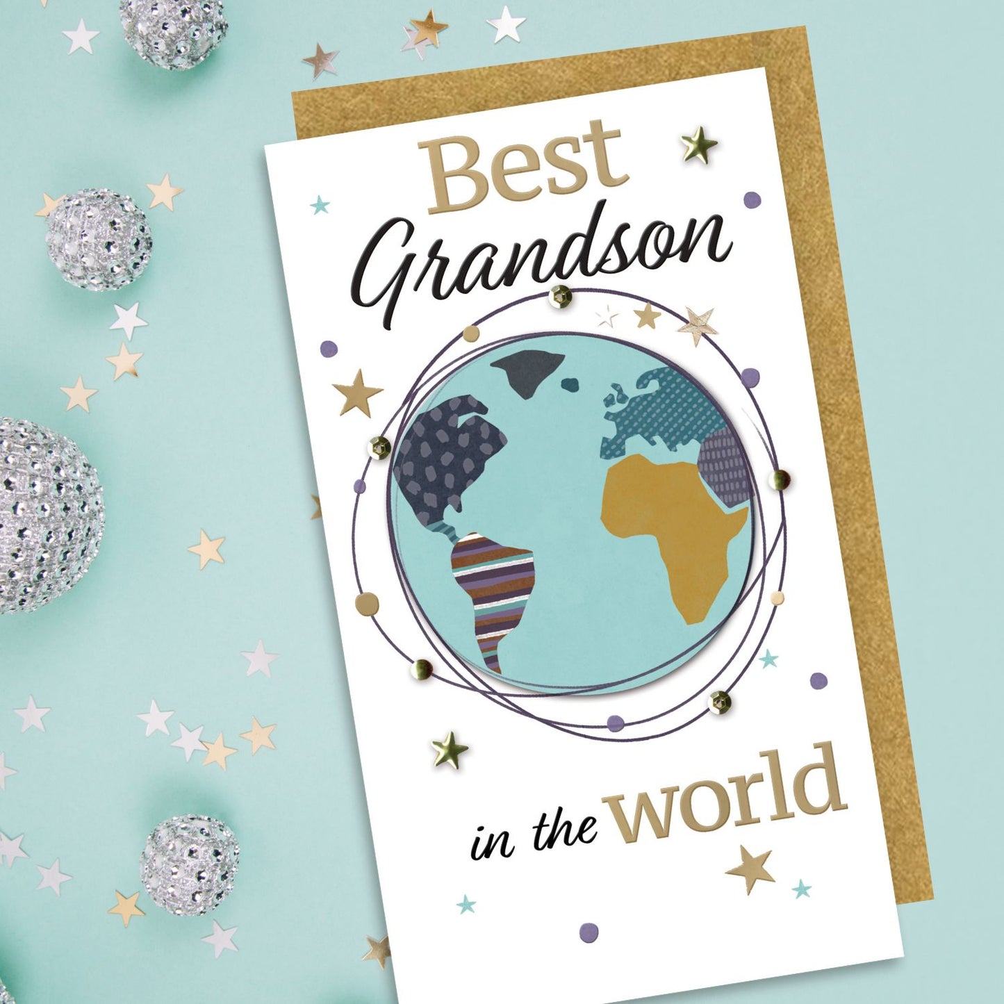 Best Grandson In The World Hand-Finished Champagne Birthday Card