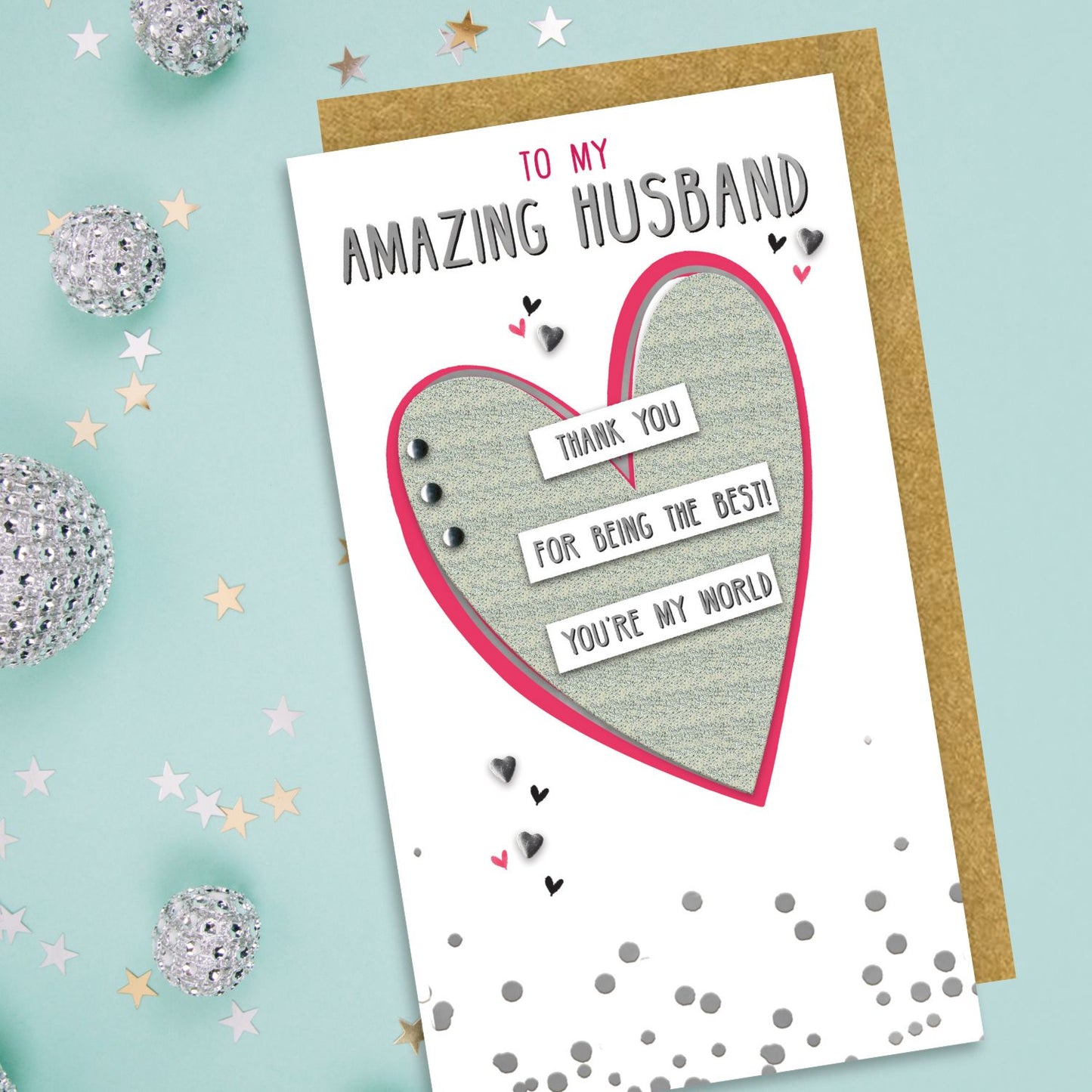 My Amazing Husband Shining Love Surprise Hand-Finished Champagne Birthday Card