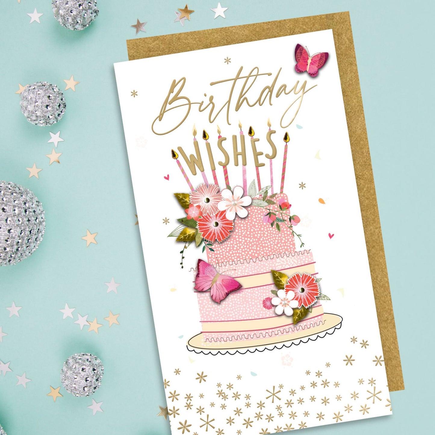 Birthday Wishes Fluttercakes Hand-Finished Champagne Birthday Card