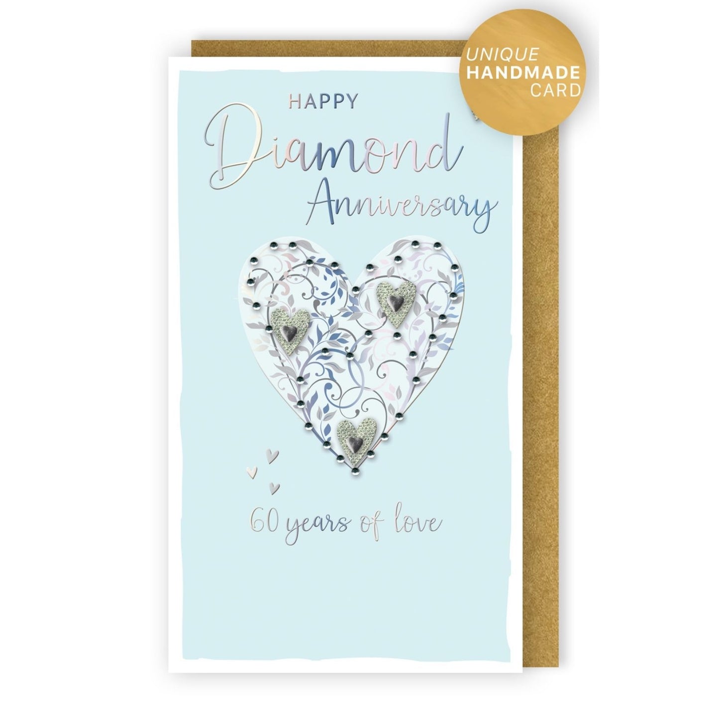 Diamond Anniversary Card 60 Years Champagne Hand-Finished Embellished Design