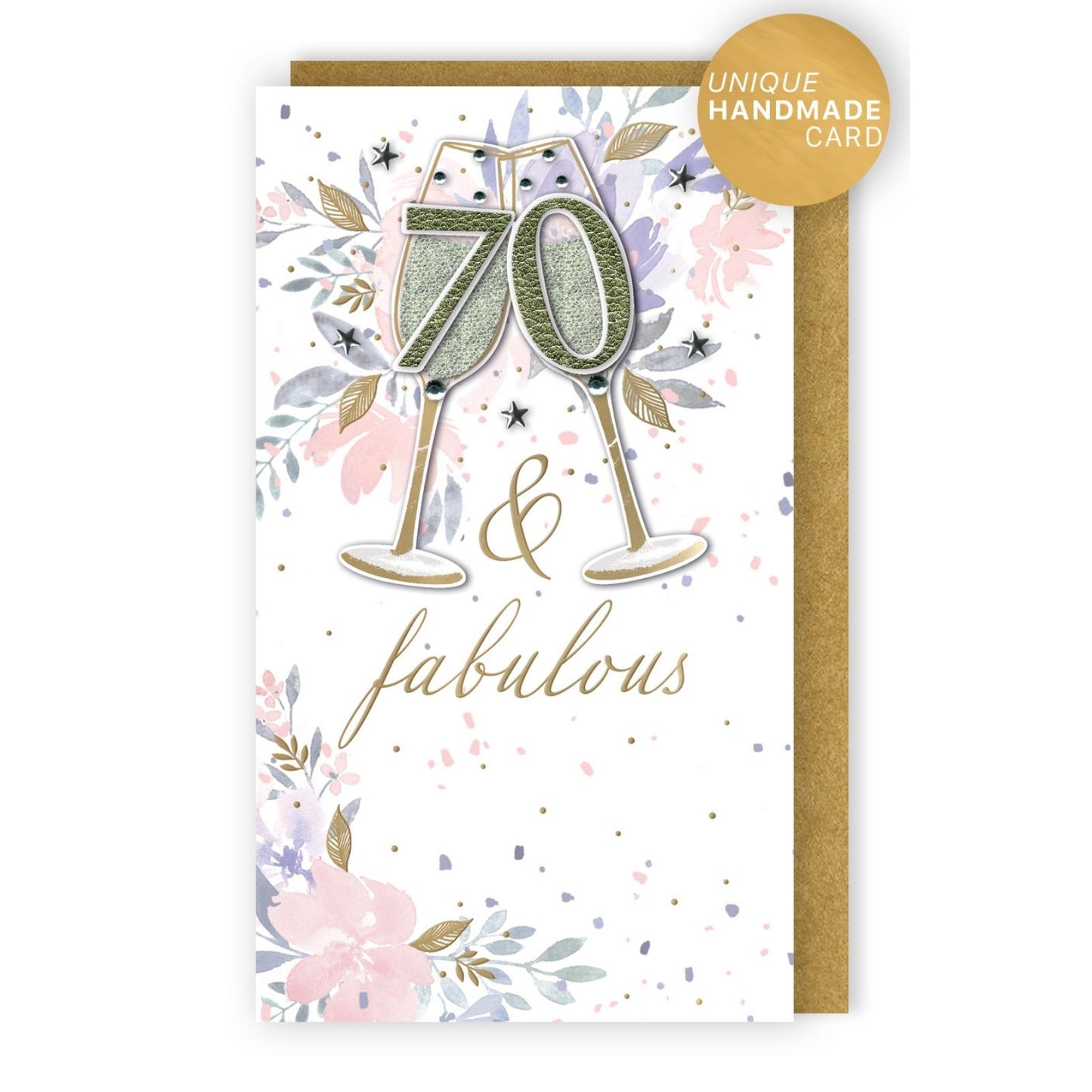 70th Birthday Card 70 & Fabulous Champagne Hand-Finished Embellished Gold Design