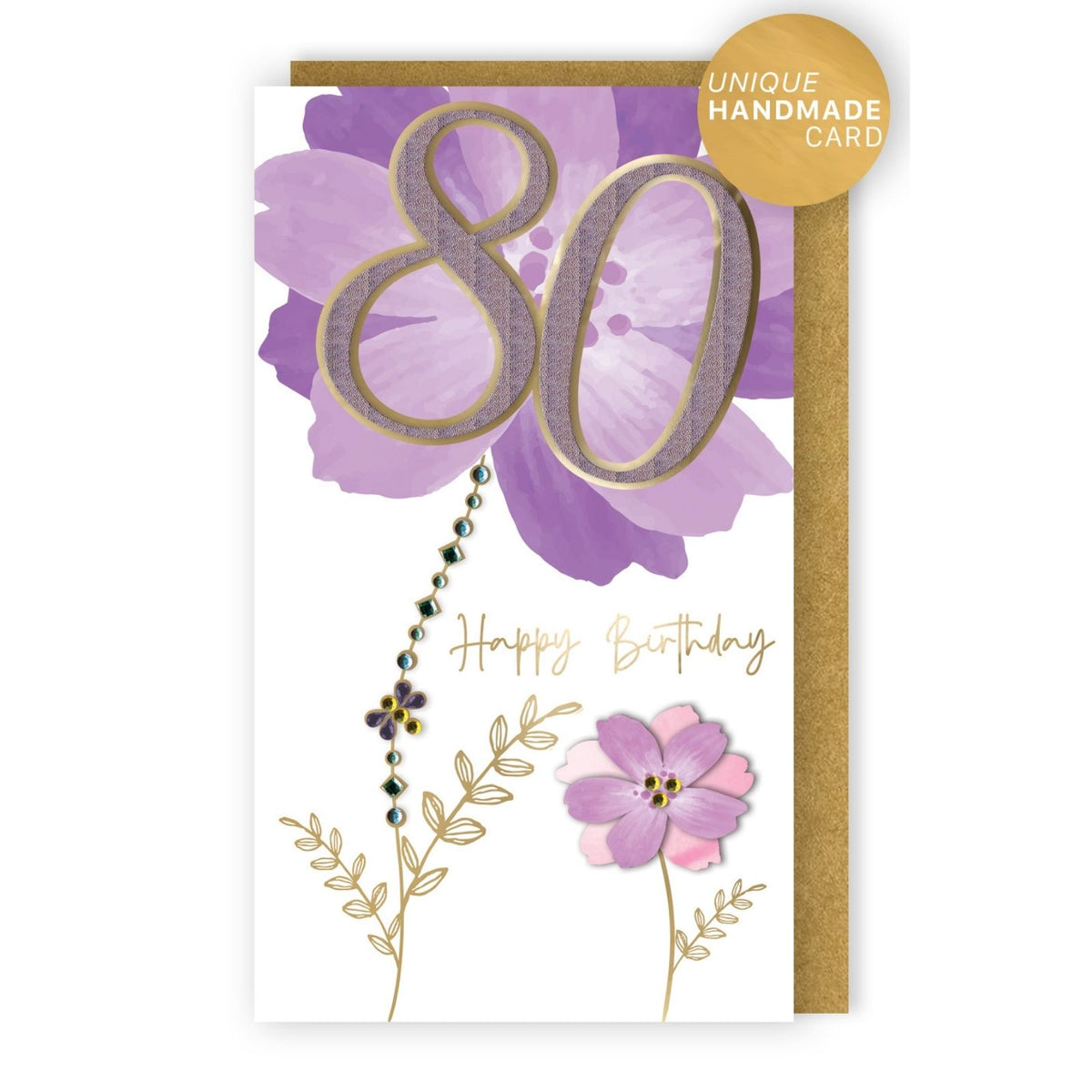 80th Birthday Card For Her Champagne Hand-Finished Embellished Floral Design
