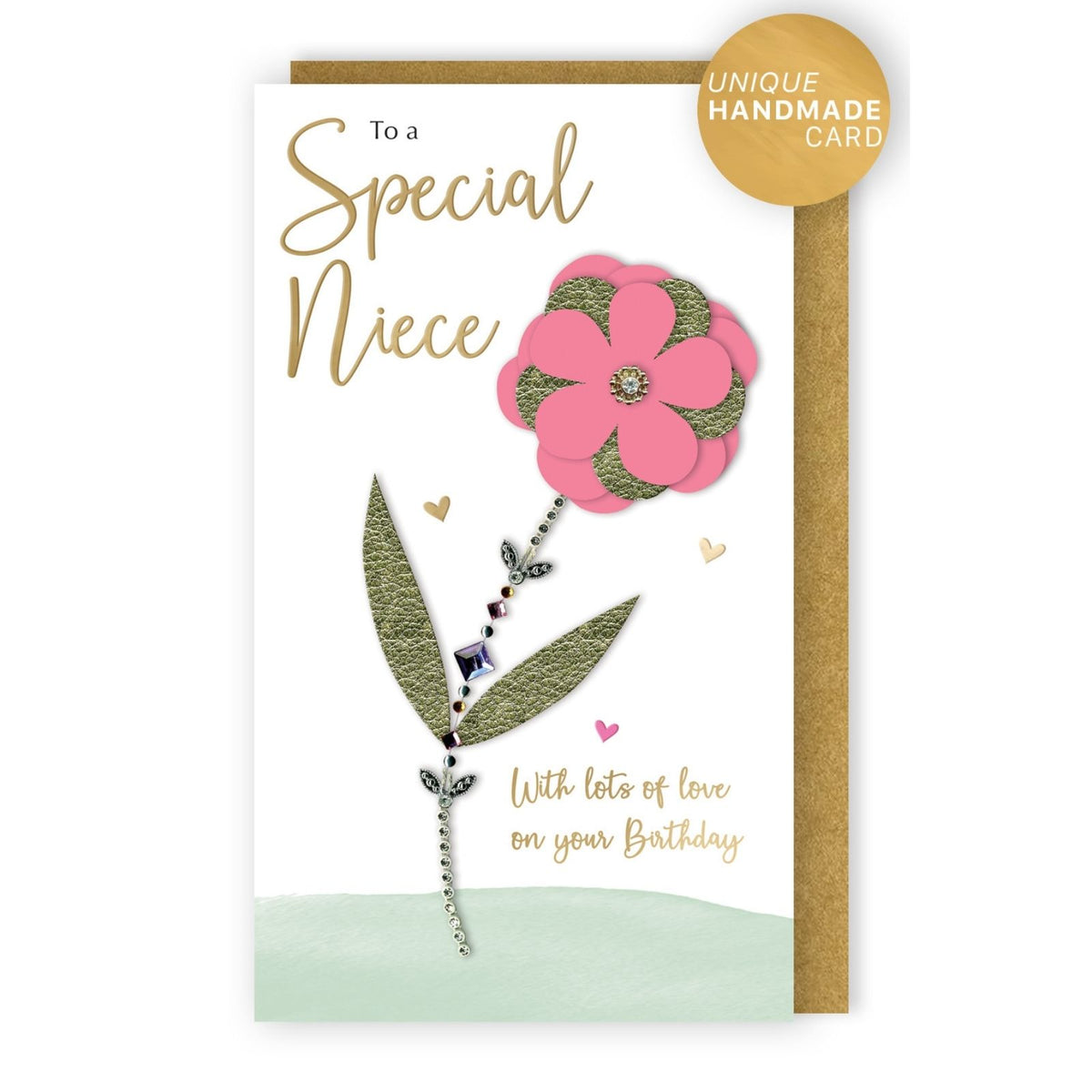 Niece Birthday Card Special Champagne Hand-Finished Embellished Flower Design
