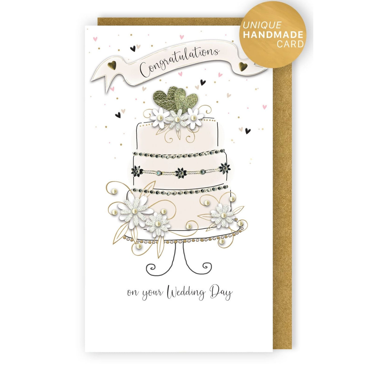 Wedding Day Card Congratulations Champagne Hand-Finished Embellished Cake Design