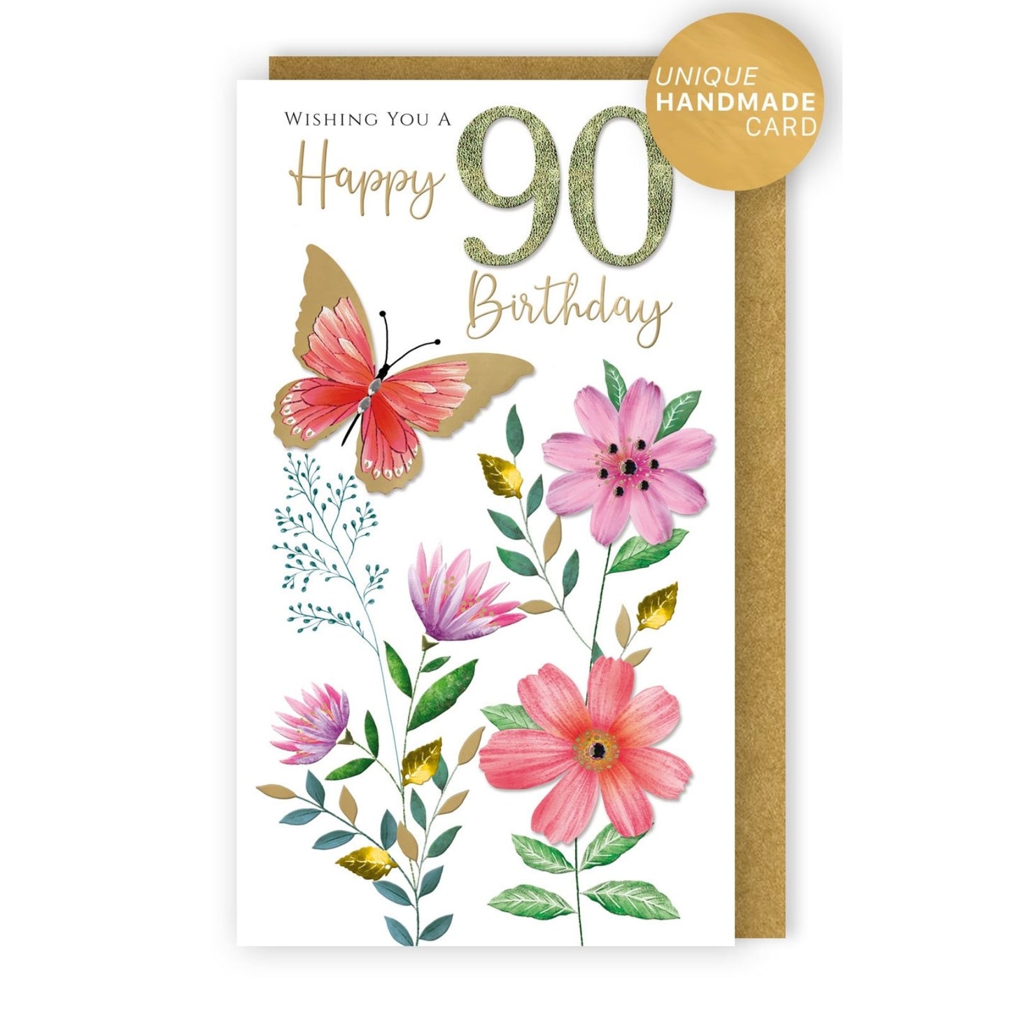 90th Birthday Card For Her Champagne Hand-Finished Embellished Butterfly Design