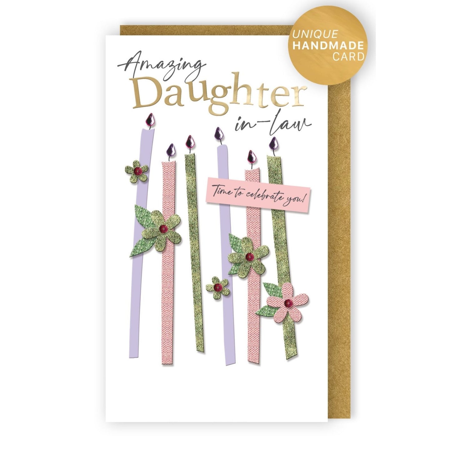 Daughter-In-Law Birthday Card Champagne Hand-Finished Embellished Candle Design
