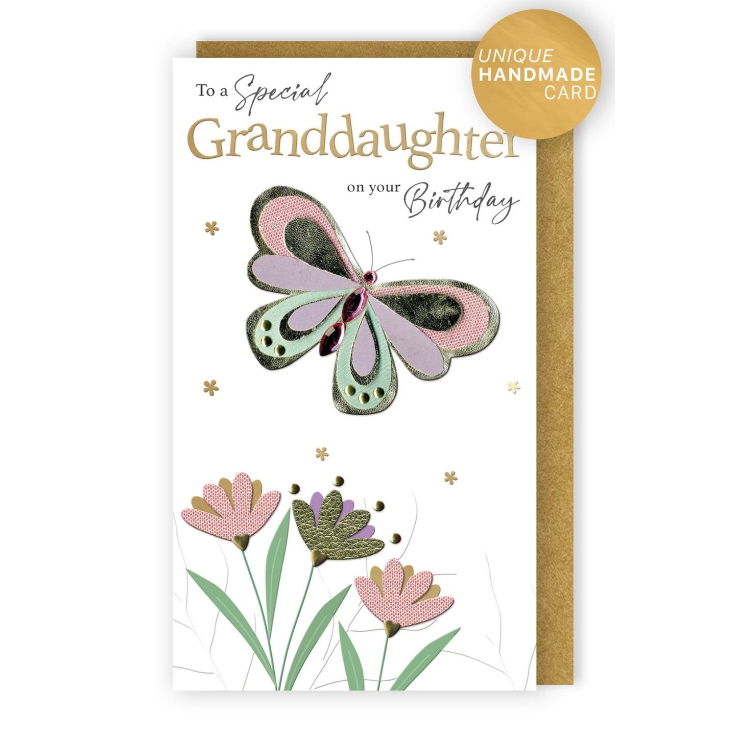 Granddaughter Birthday Card Champagne Hand-Finished Embellished Pretty Design