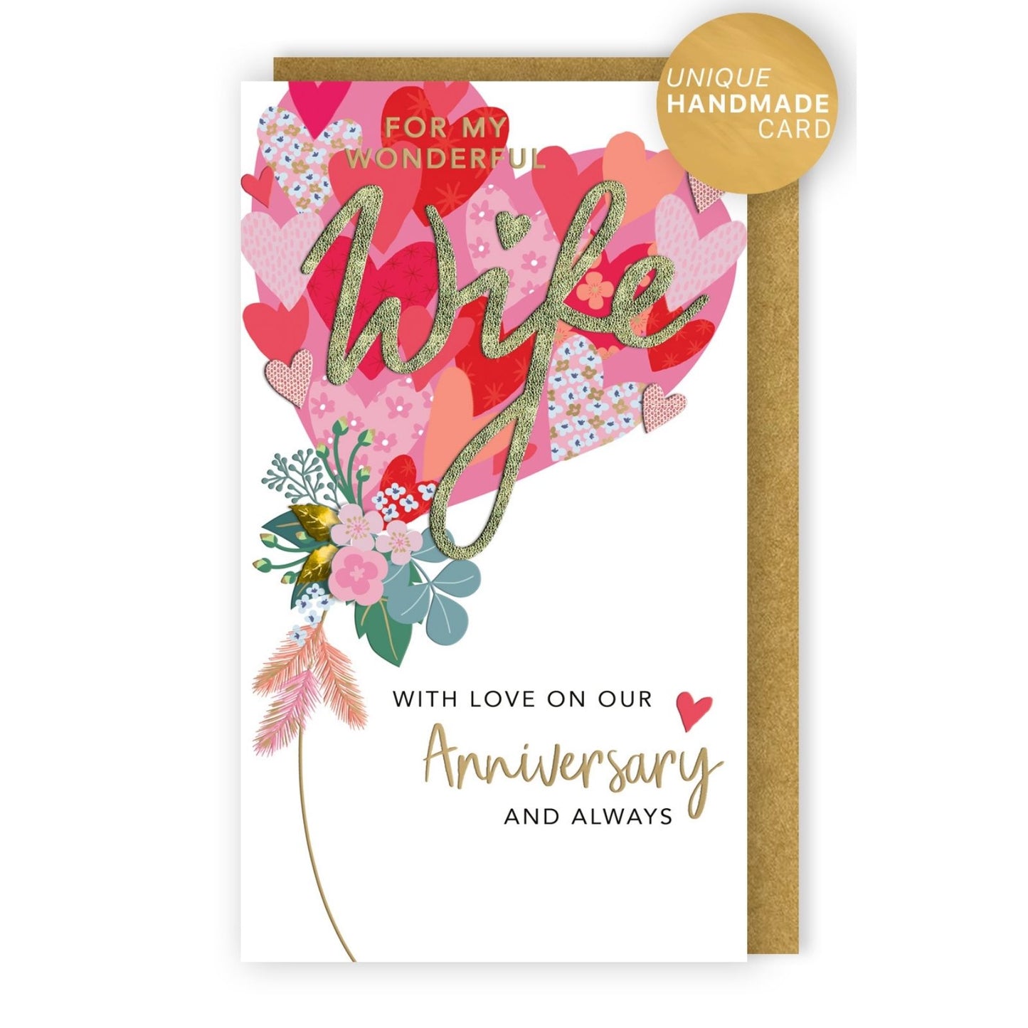 Wife Anniversary Card Loving Champagne Hand-Finished Embellished Bouquet Design