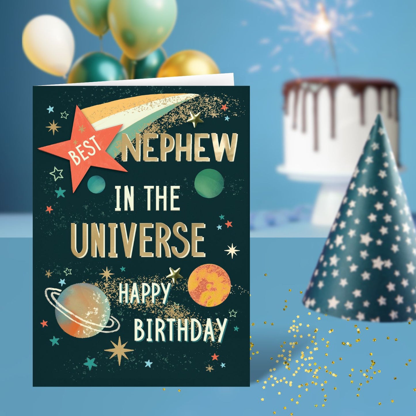 Best Nephew Star-Tastic Adventure! Hand-Finished Birthday Greeting Card