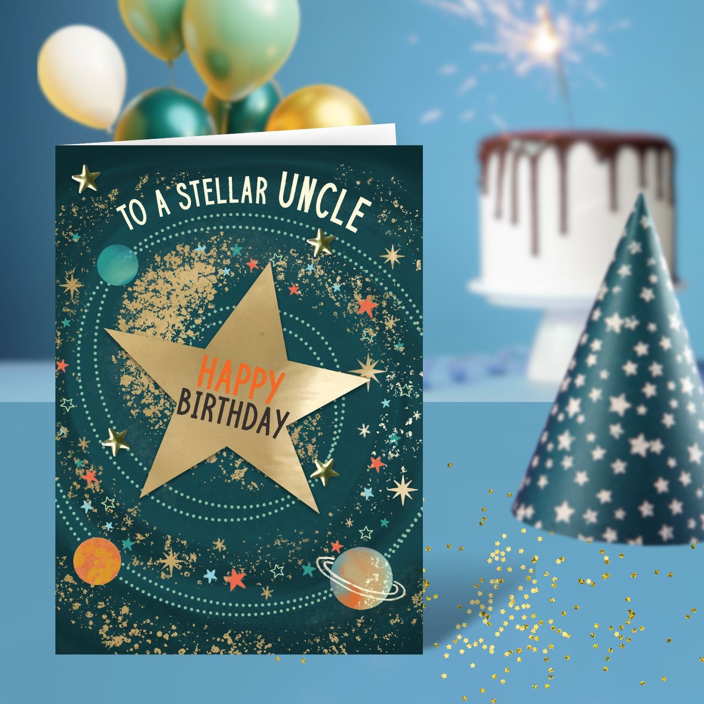 To A Stellar Uncle Galactic Adventure Hand-Finished Birthday Greeting Card