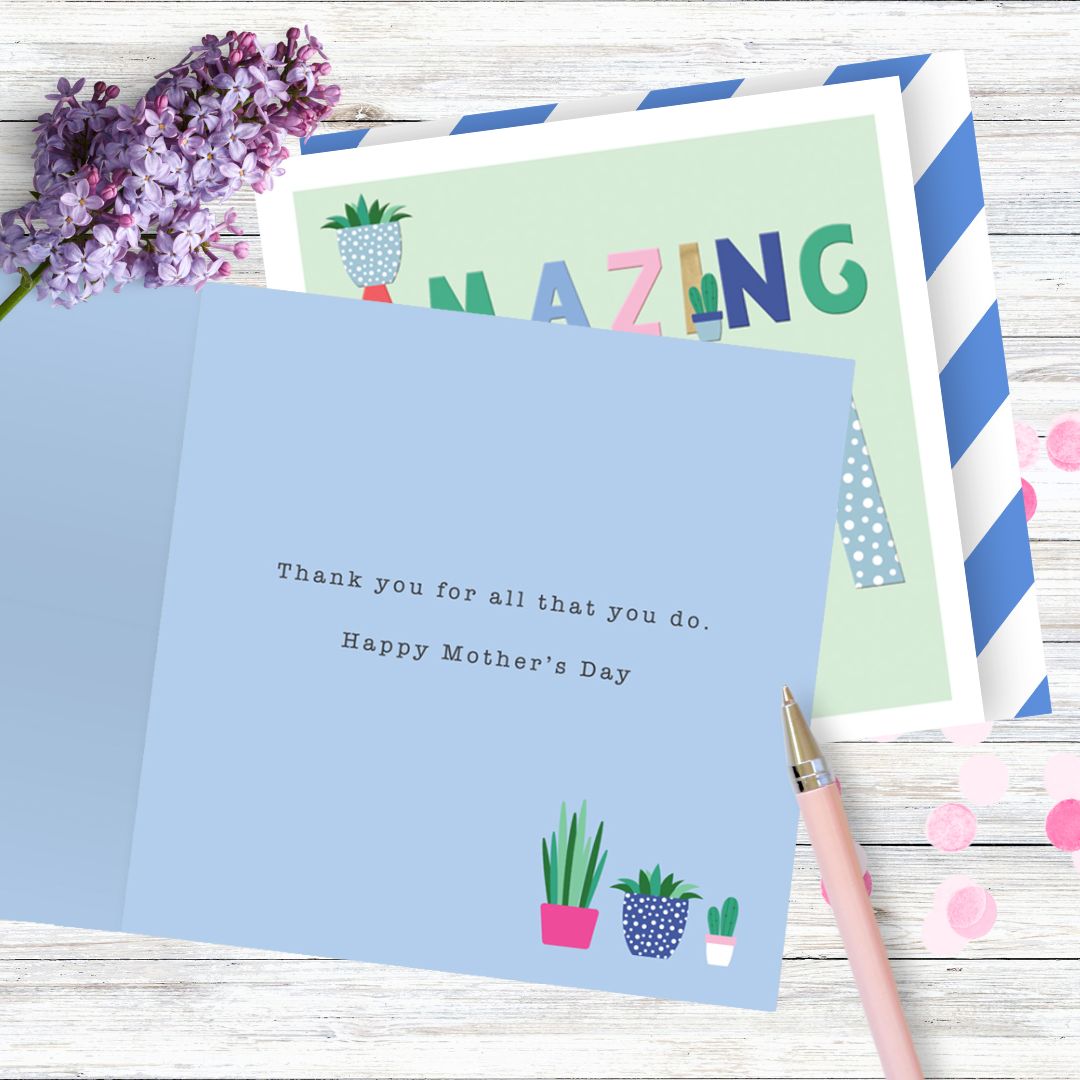Wildflower Amazing Mum Cactus Plant Pots Contemporary Mother's Day Card