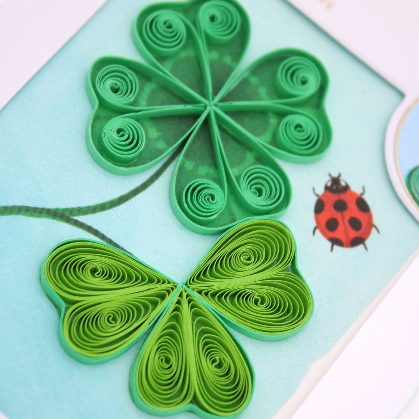 Origamo Good Luck Lucky Four Leaf Clover Mini Quilled Handmade Greeting Card