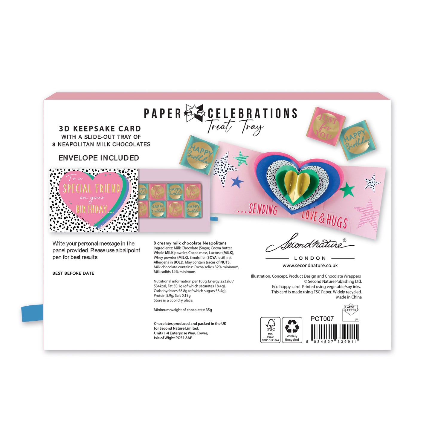 Friend Heart Pop Up Birthday Card With Chocolate Treat Tray Surprise Card & Gift