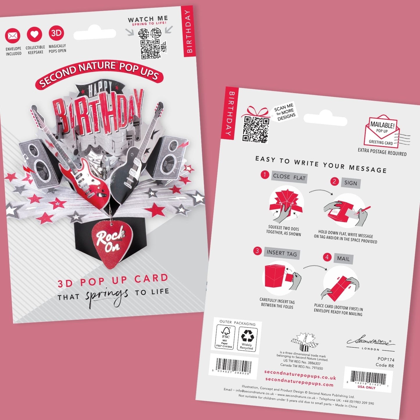 Happy Birthday Rock Guitar Pop-Up Greeting Card