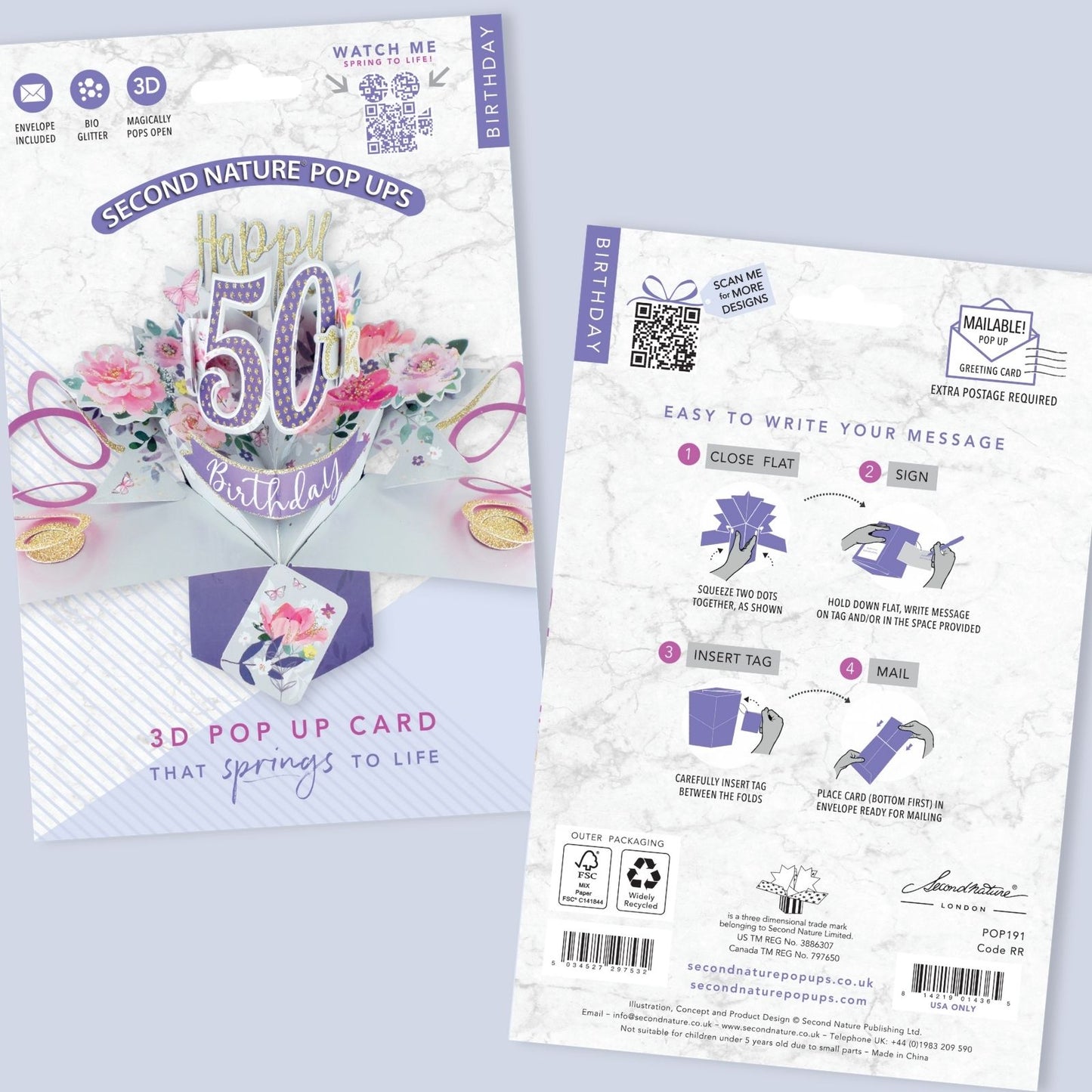 Flowers 50th Birthday Pop-Up Greeting Card