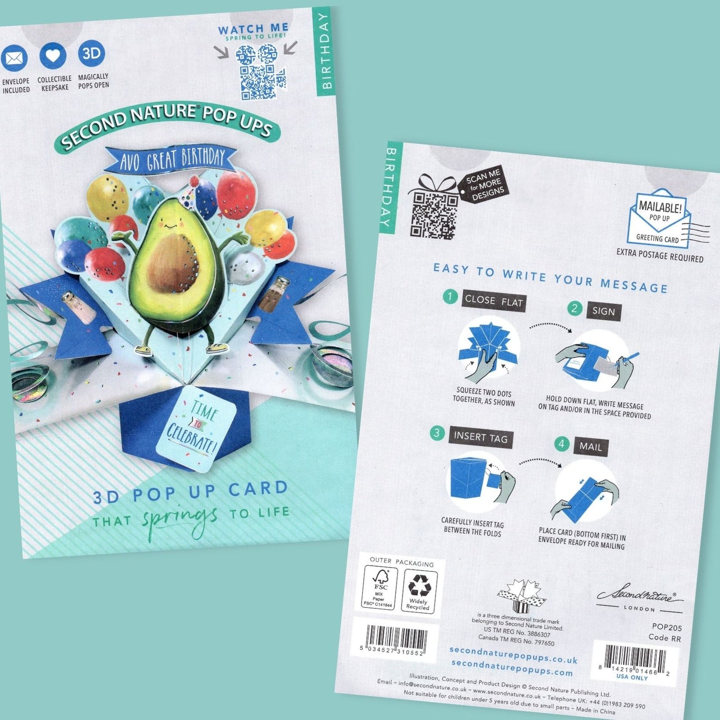 Avo Great Birthday Avocado Pop-Up Greeting Card
