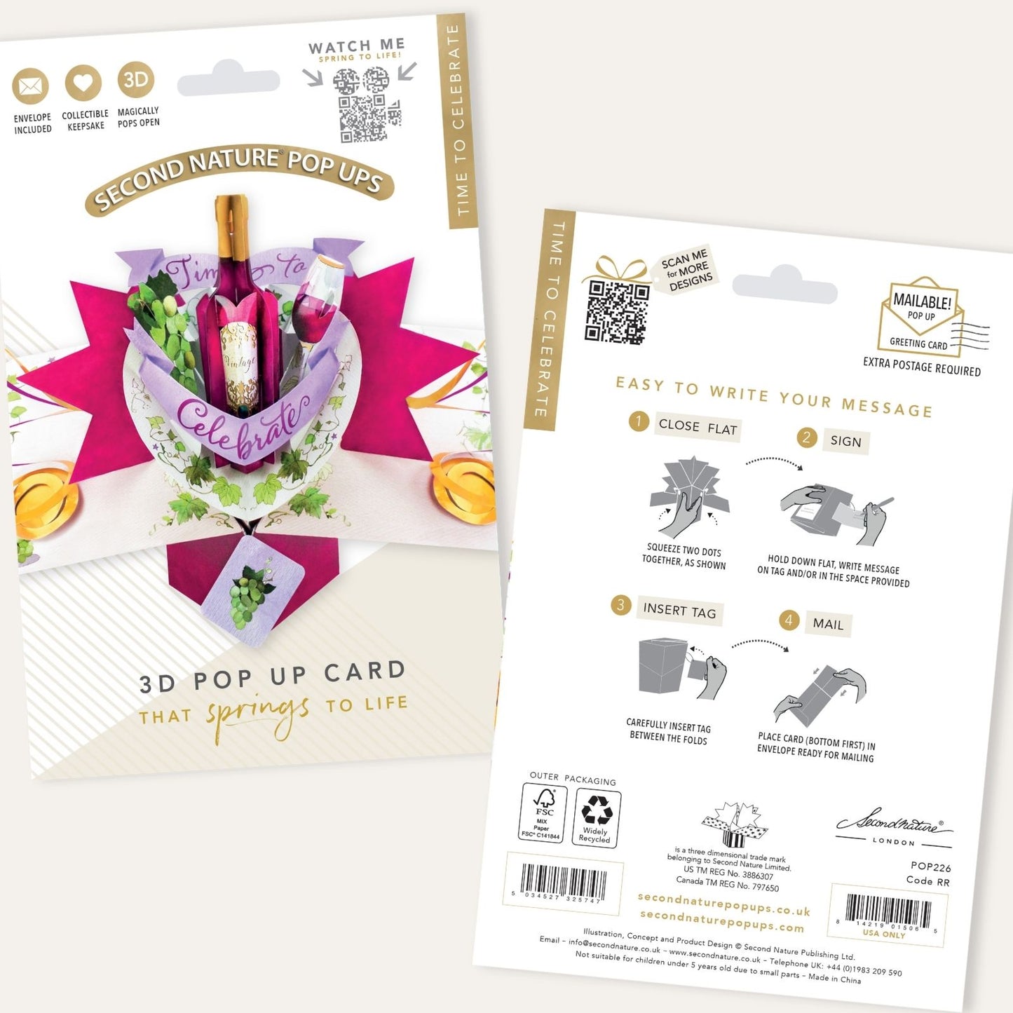 Red Wine Pop Up Greeting Card Time To Celebrate Birthday Or Any Occasion