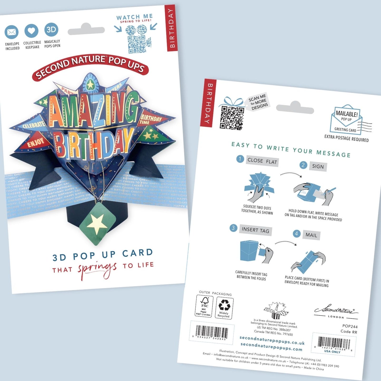 Amazing Birthday 3D Pop Up Greeting Card Celebration Party Flags For Him