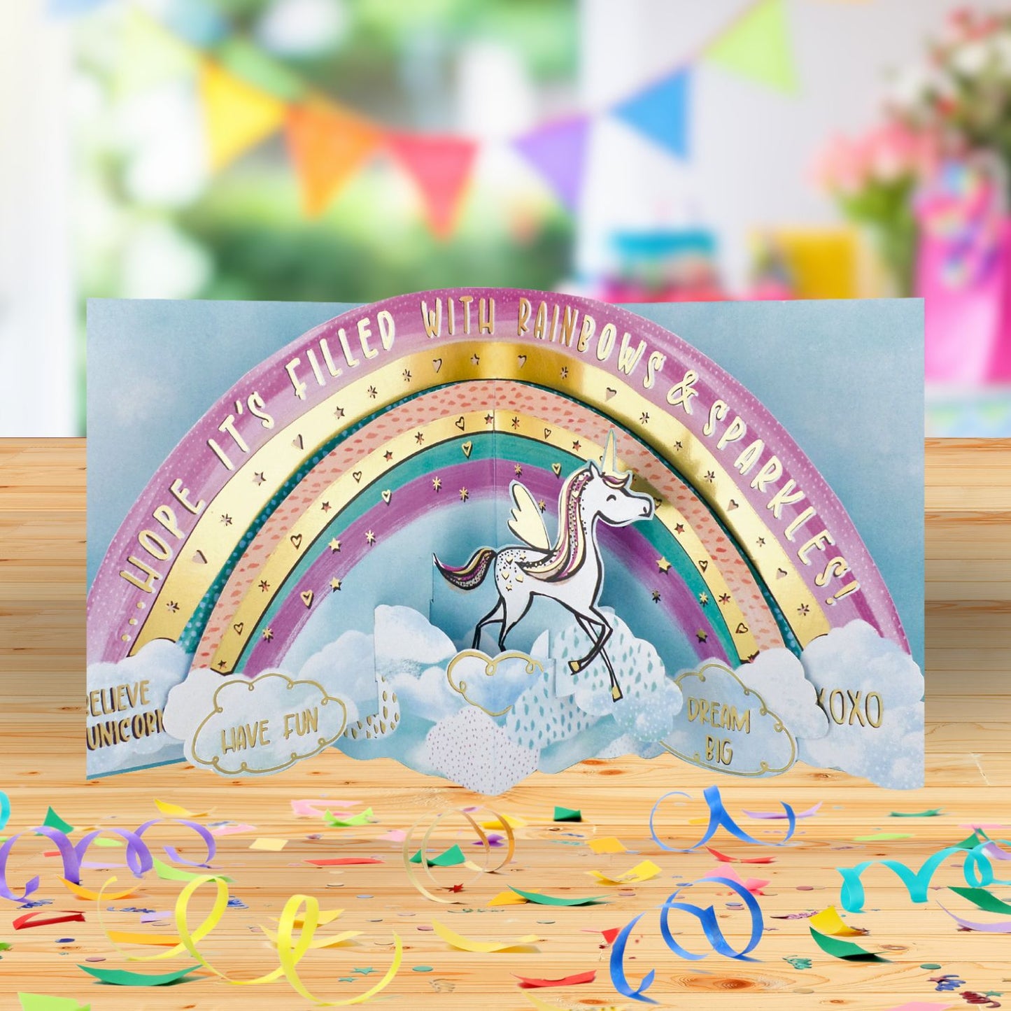 Magical Birthday Wishes Magical Unicorn Rainbow Ride! 3D Pop Up Birthday Card