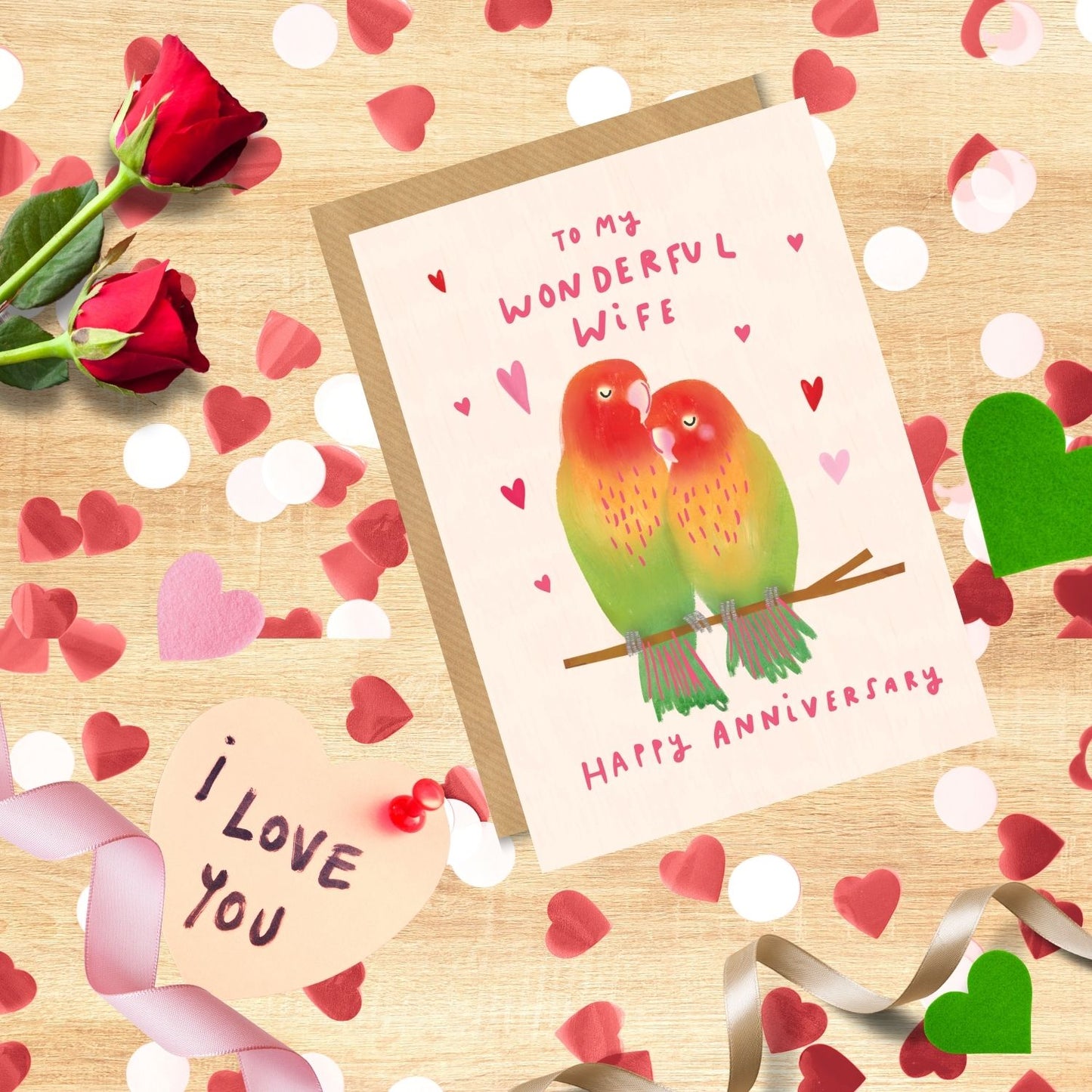 Scribbler Happy Anniversary Wonderful Wife Lovebirds Forever! Greeting Card