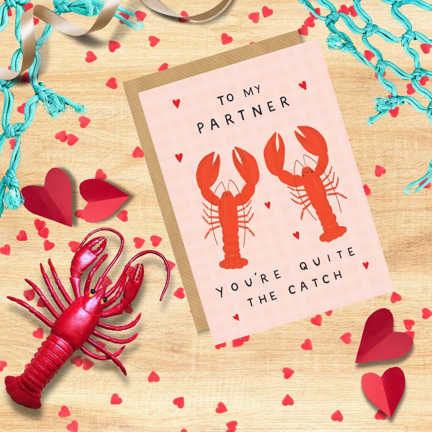 Scribbler Partner Quite The Catch Adorable Crustacean Couple Funny Greeting Card