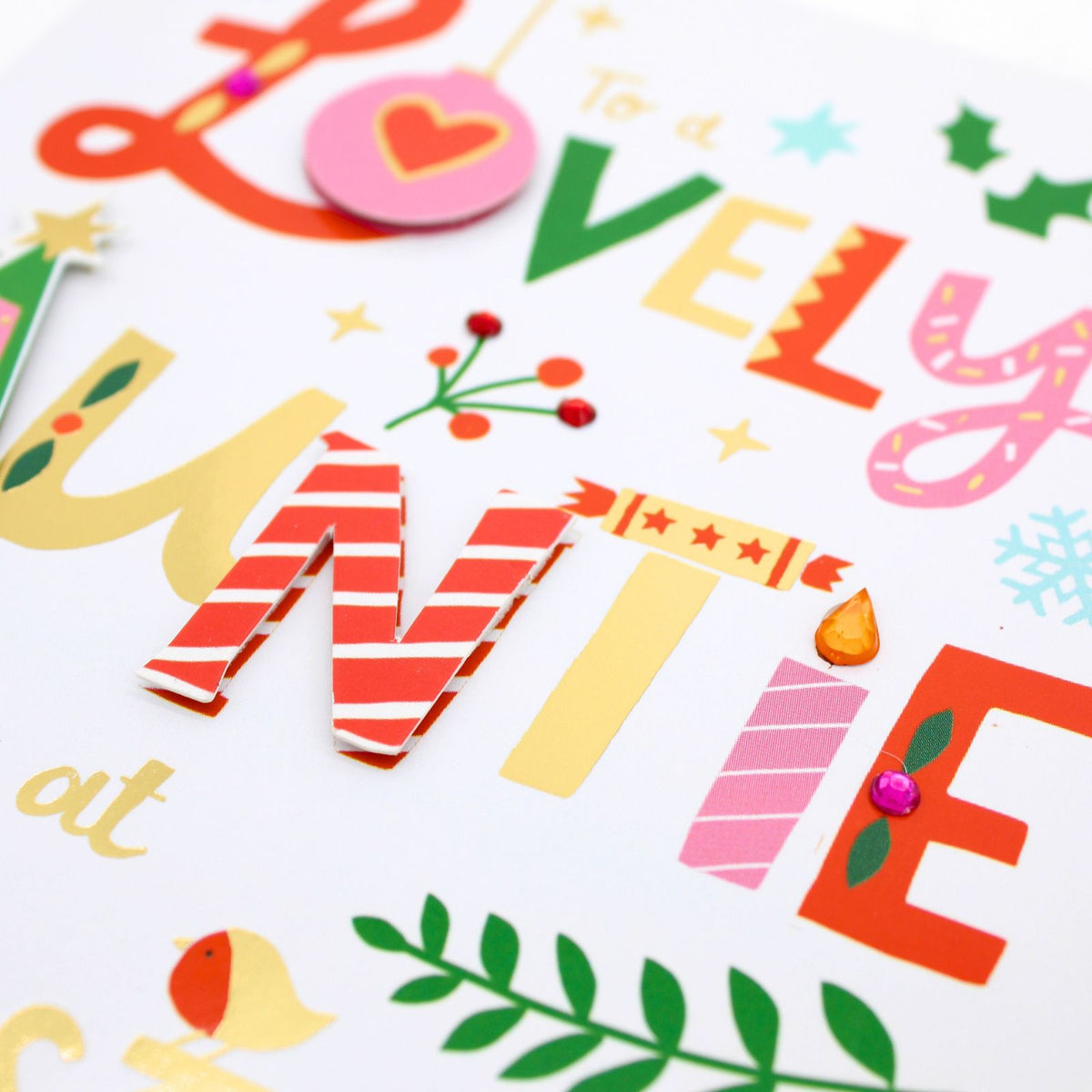Auntie Christmas Card Snow Much Fun Hand-Finished Embellished Festive Design