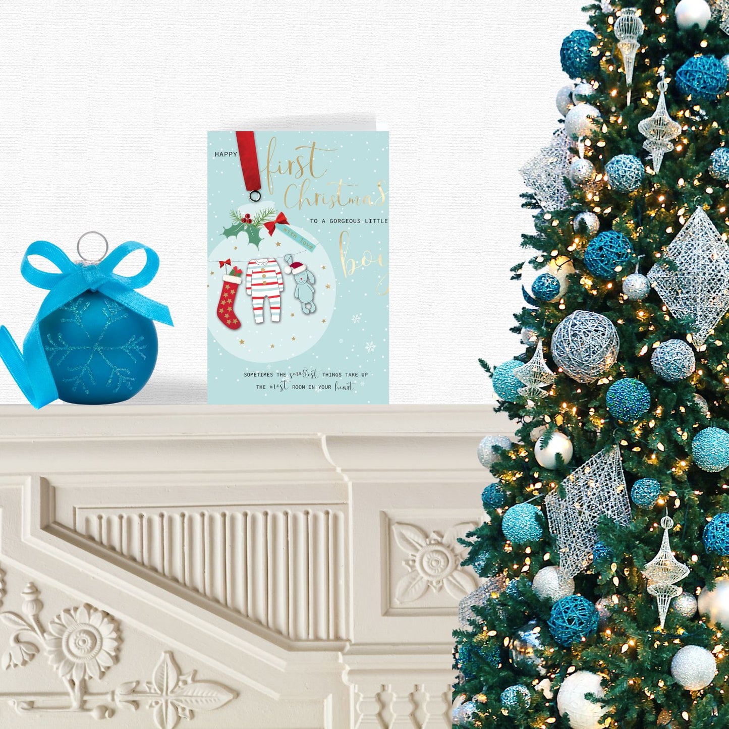 Baby Boy's First Christmas Embellished Hand-Finished Christmas Greeting Card