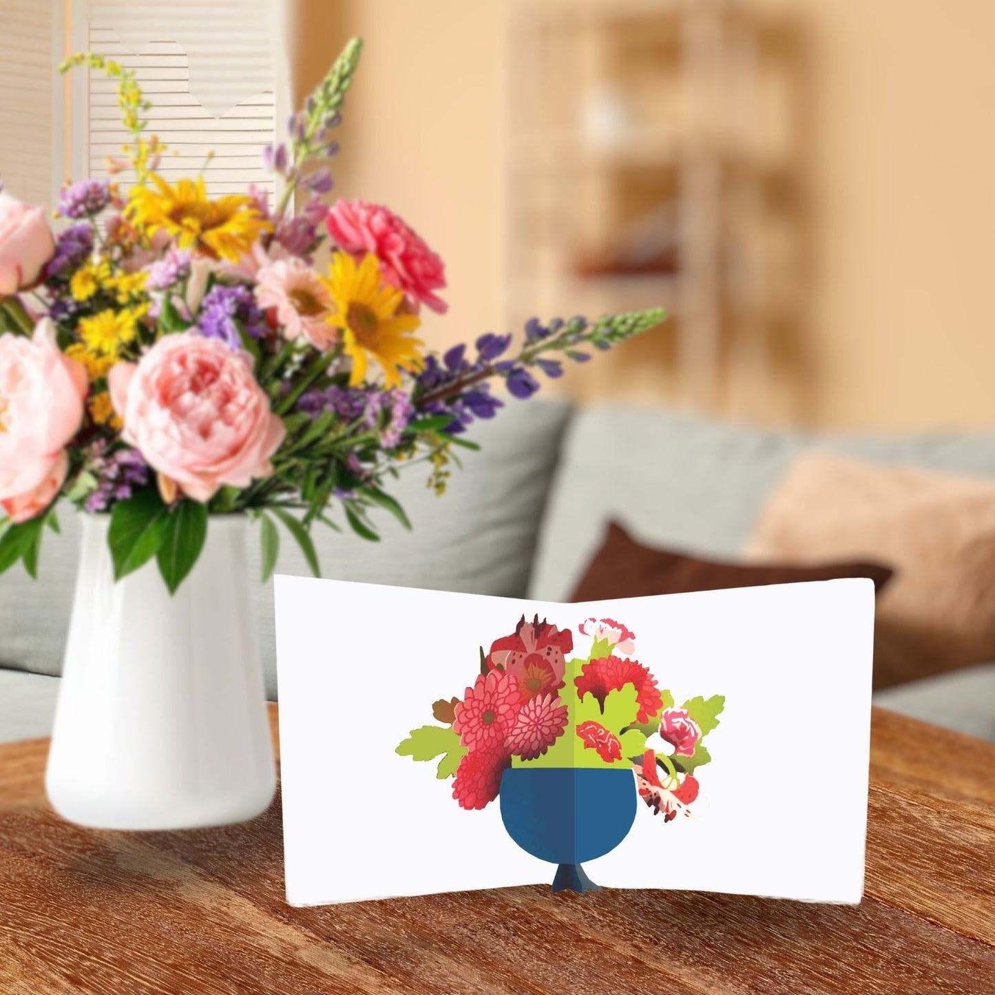 2toTango 3D Pop Up Card Red Floral Bouquet Greeting Card Any Occasion