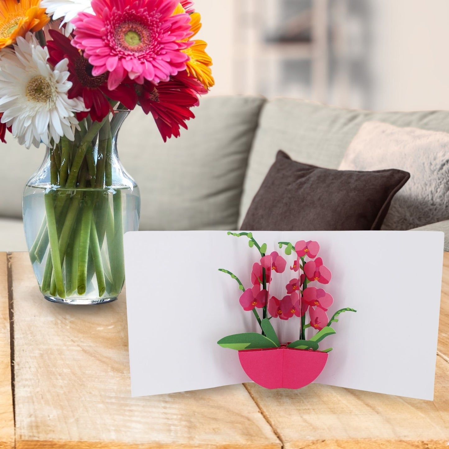 2toTango 3D Pop Up Card Pink Orchids Greeting Card Any Occasion
