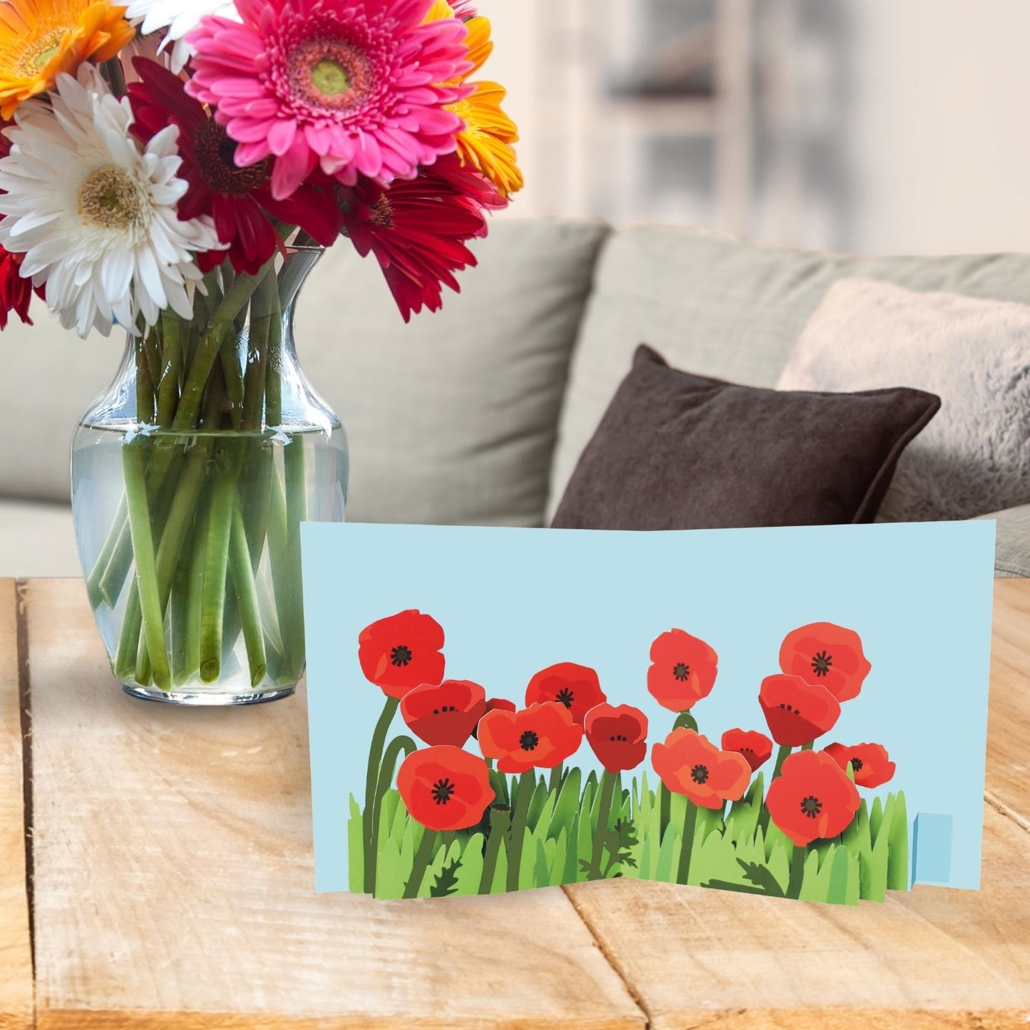 2toTango 3D Pop Up Card Red Poppies Greeting Card Any Occasion