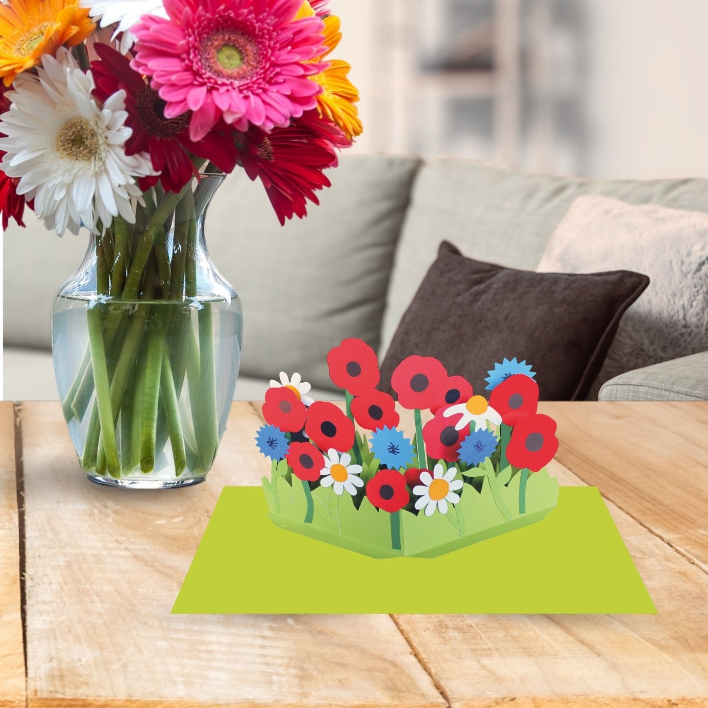2toTango 3D Pop Up Card Red Poppies Meadow Greeting Card Any Occasion