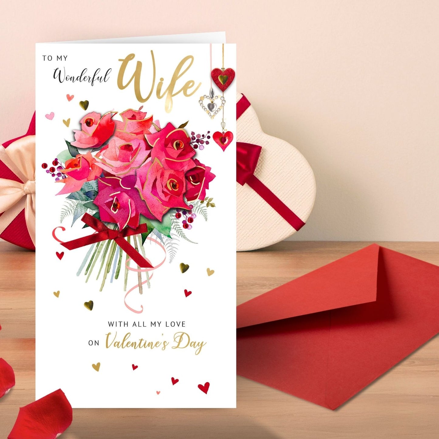 Wonderful Wife Love In Bloom Valentines Day Hand-Finished Greeting Card