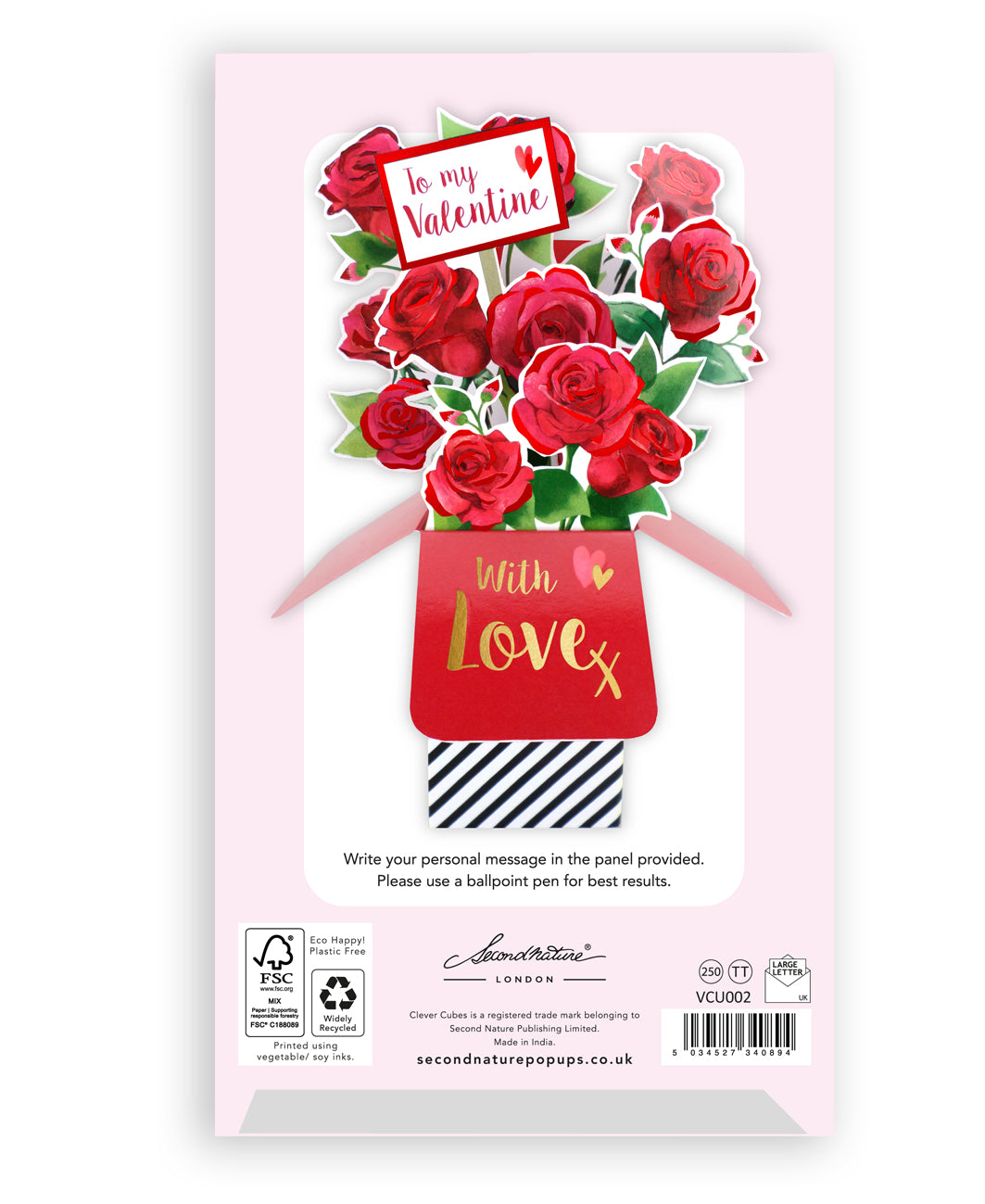 Clever Cubes Pop Up To My Valentine Red Roses Valentine's Day Pop Up Card