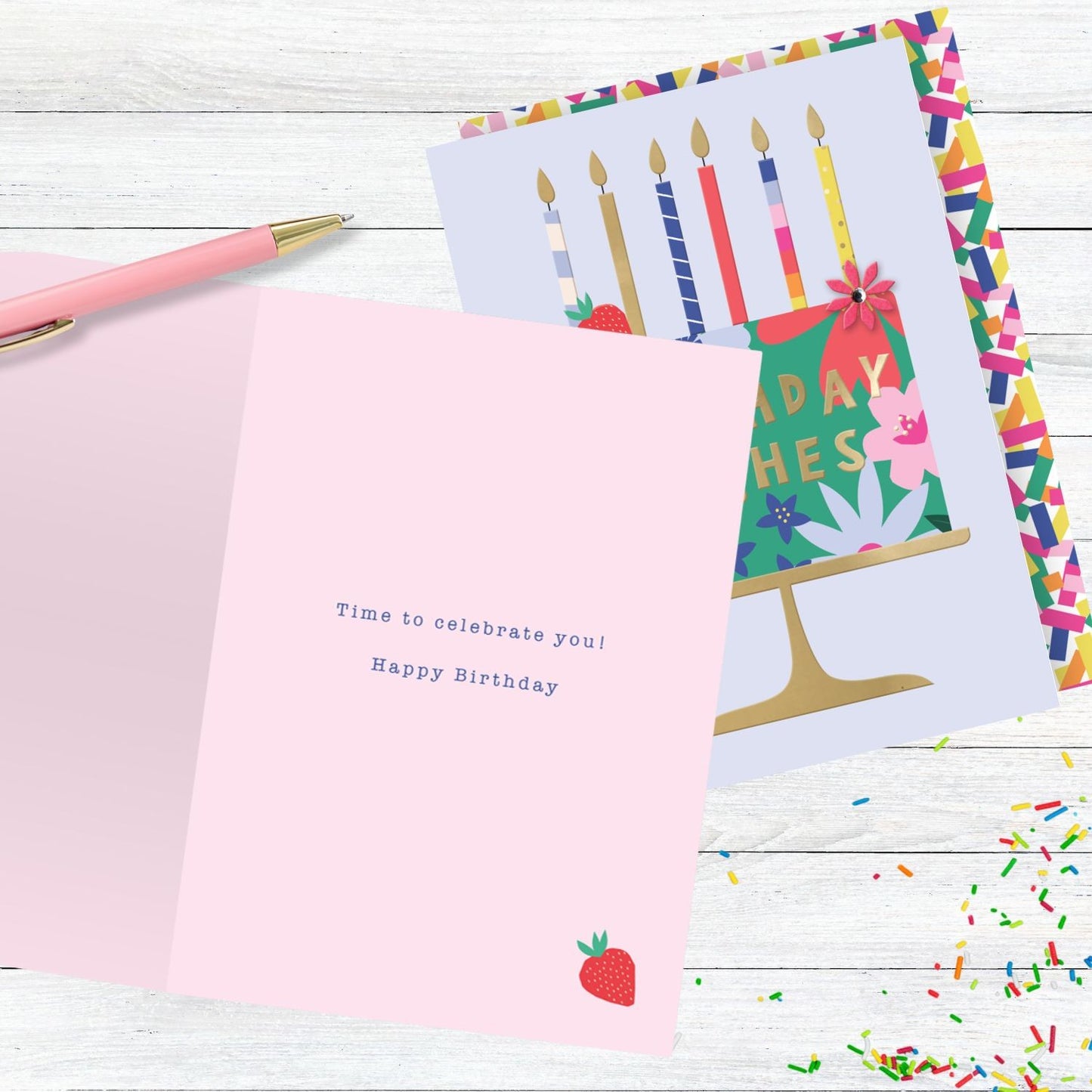 Embellished Celebration Cake Birthday Greeting Card Birthday Wishes & Candles