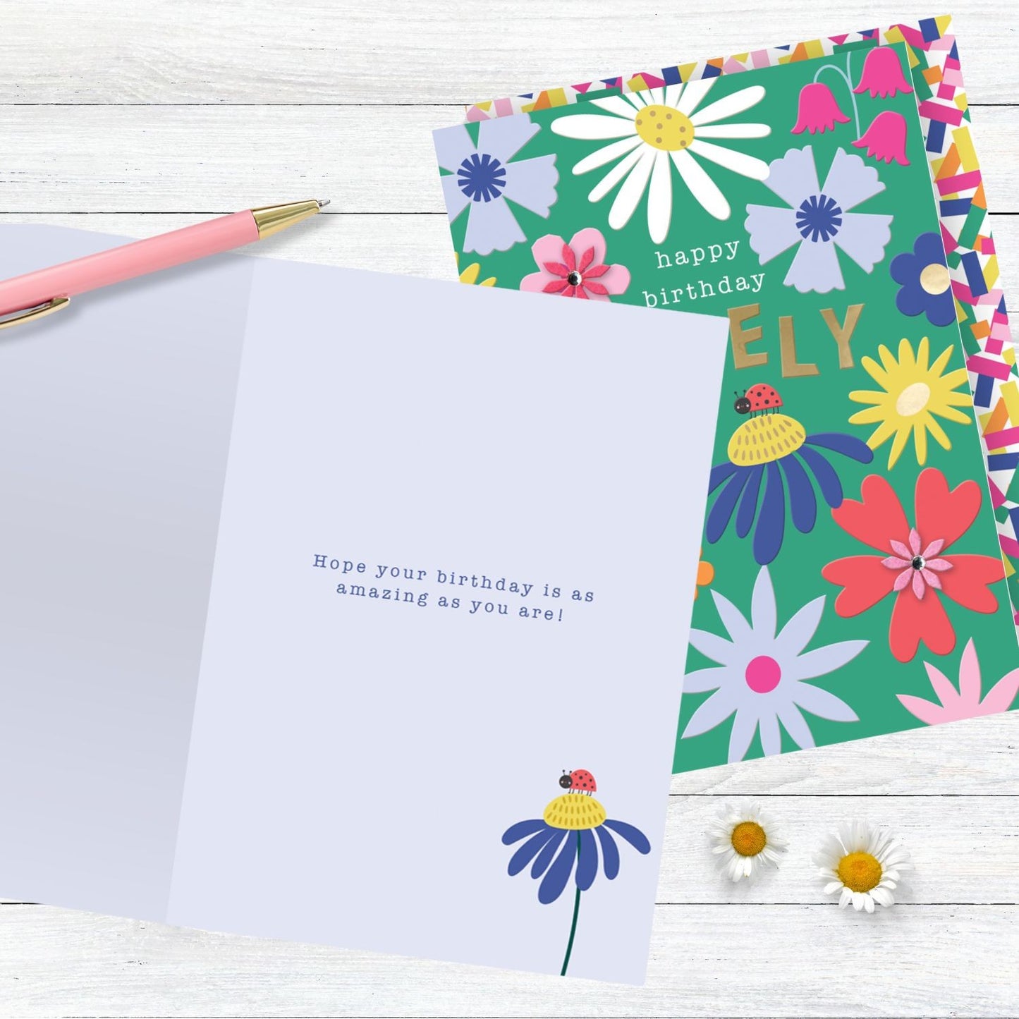 Embellished Happy Birthday Lovely Birthday Greeting Card With Wildflower Blooms