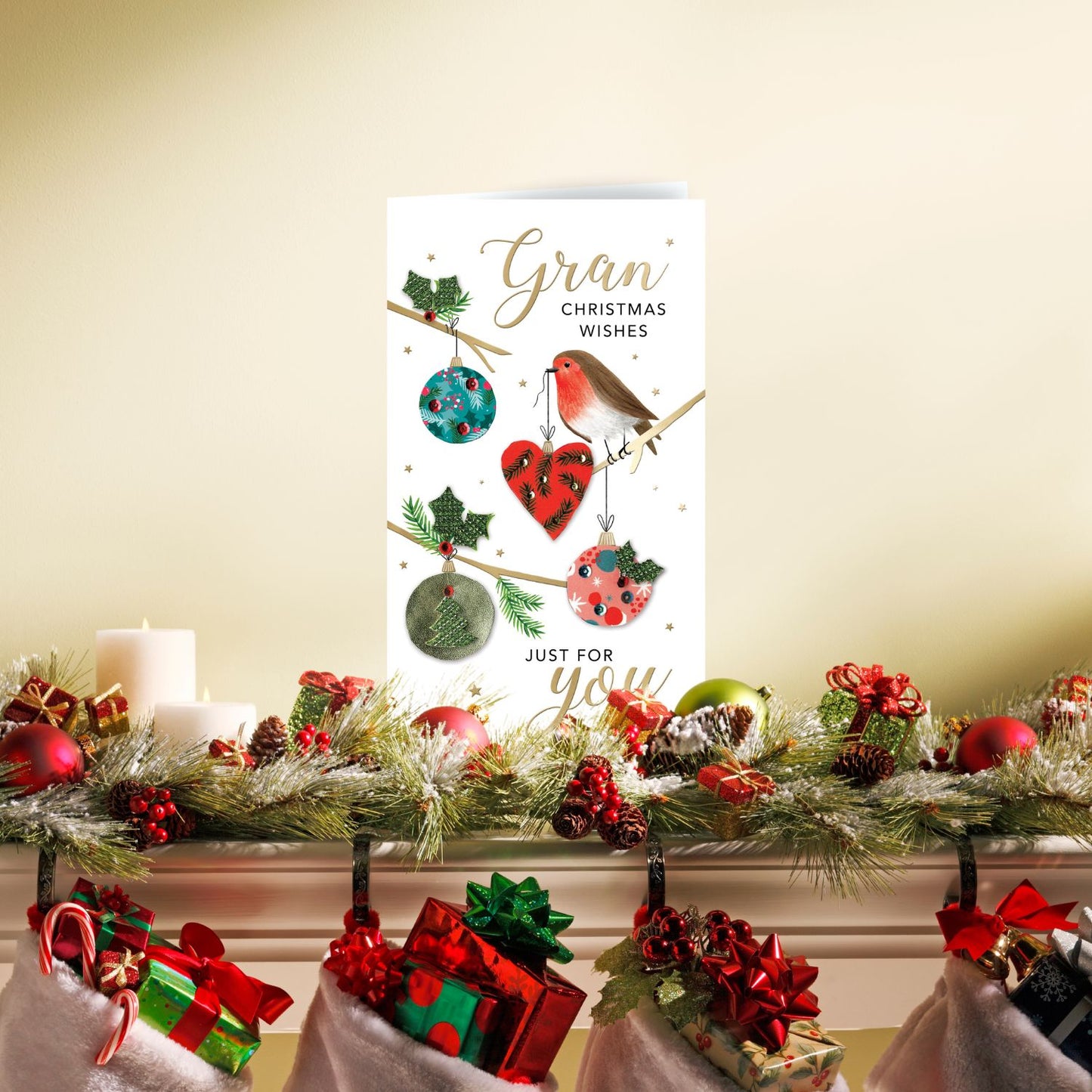 Embellished Gran Xmas Wishes Champagne Hand-Finished Christmas Greeting Card