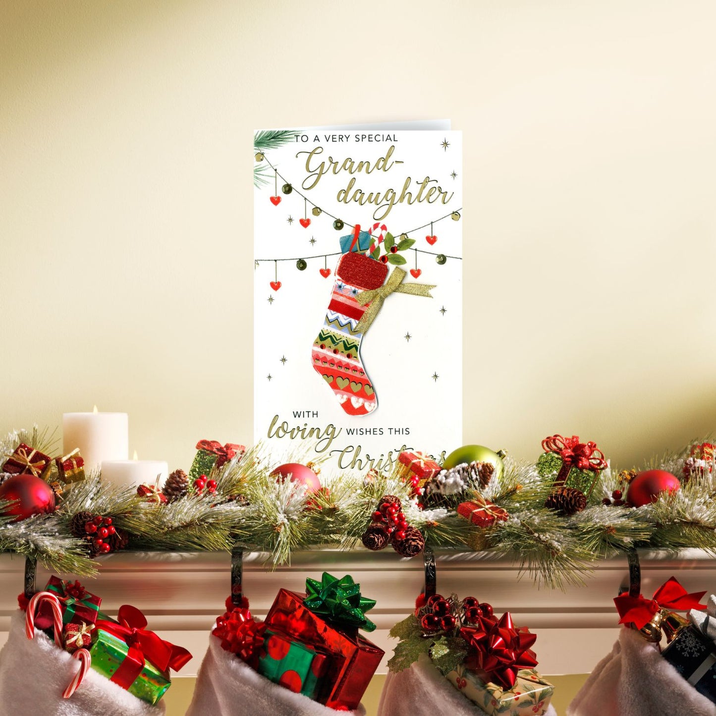 Embellished Grand-daughter Champagne Hand-Finished Christmas Greeting Card