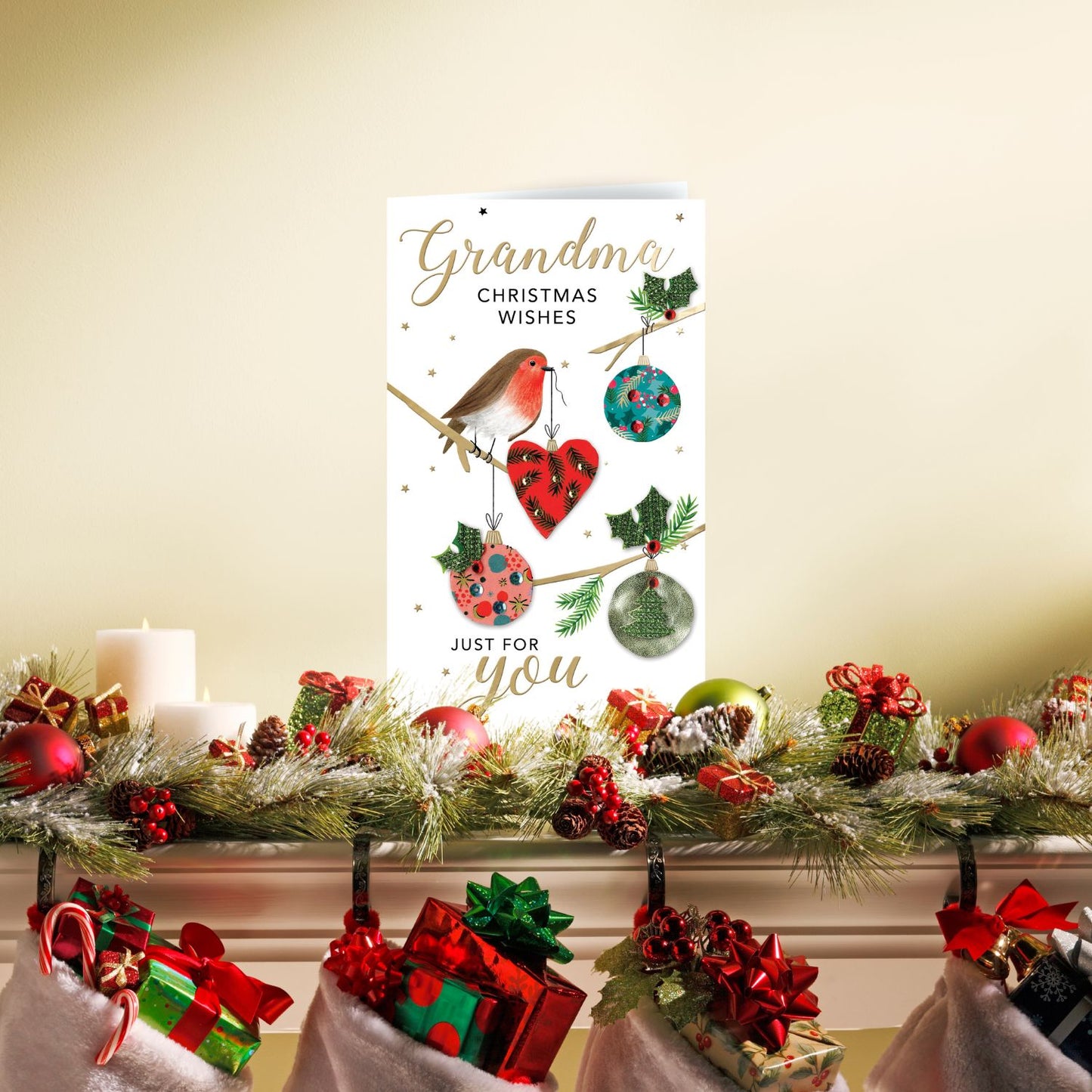Embellished Grandma Just For You Champagne Hand-Finished Christmas Greeting Card