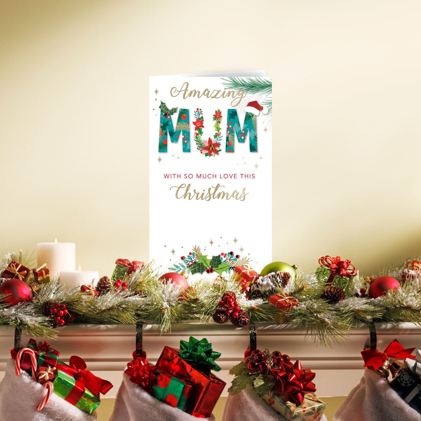 Embellished Amazing Mum Champagne Hand-Finished Christmas Greeting Card