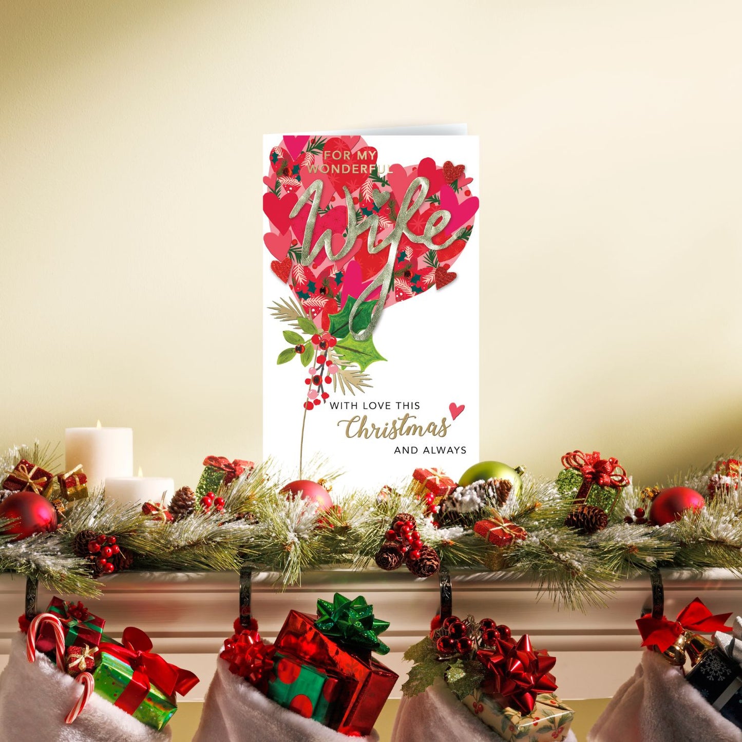 Embellished Wonderful Wife Champagne Hand-Finished Christmas Greeting Card