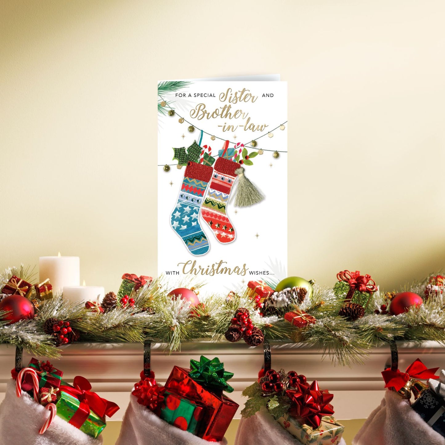 Embellished Sister & Brother-In-Law Champagne Hand-Finished Christmas Card