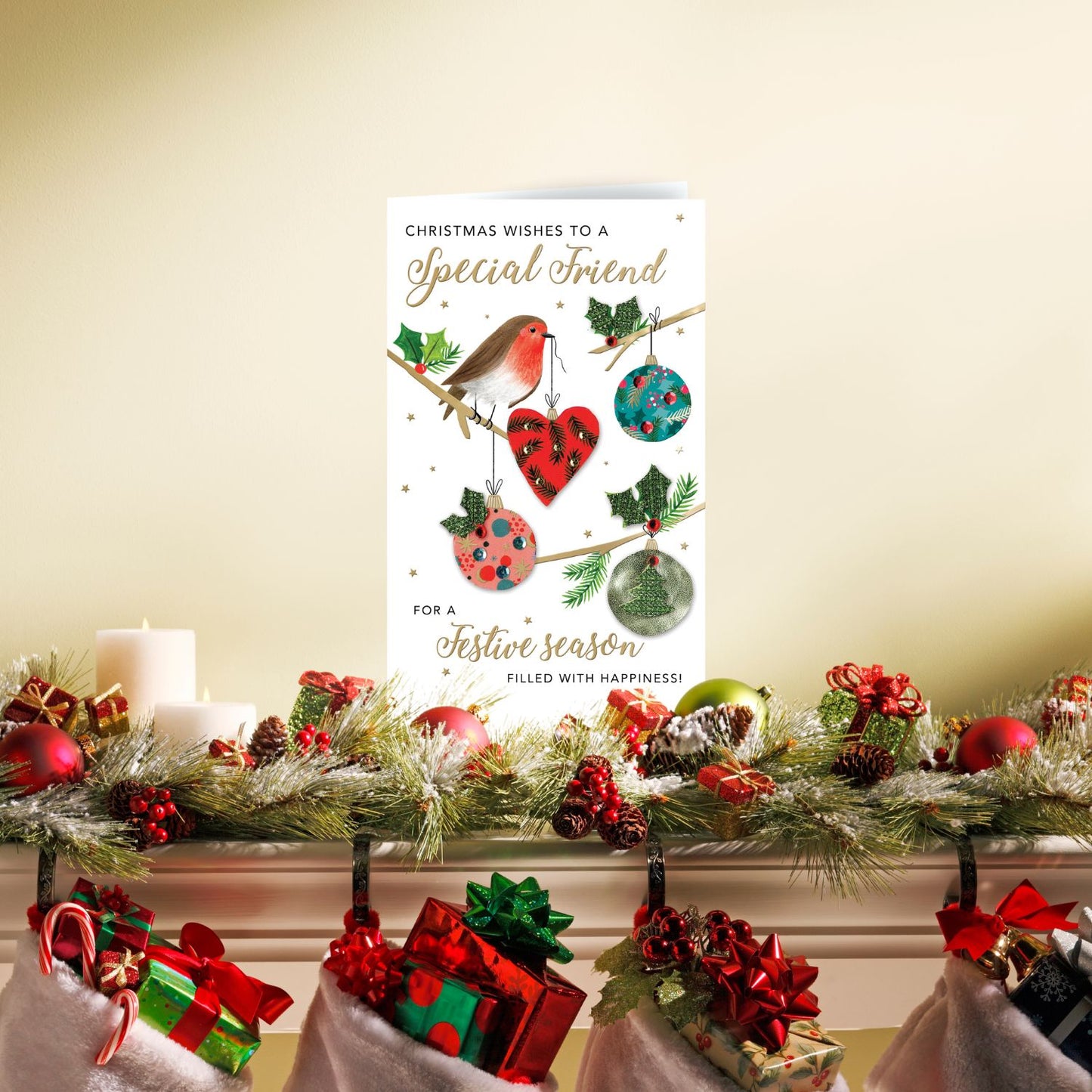 Embellished Special Friend Champagne Hand-Finished Christmas Greeting Card