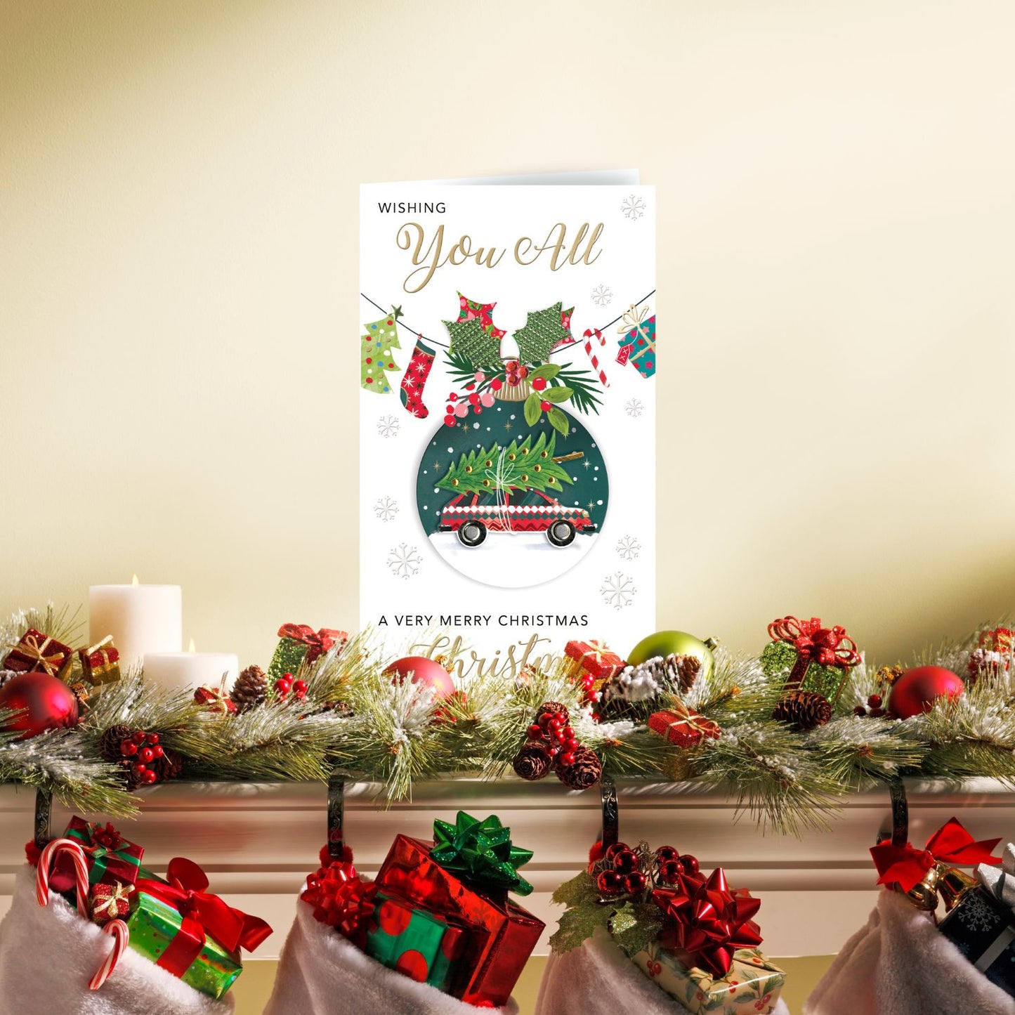 Embellished Wish You All Merry Christmas Champagne Hand-Finished Christmas Card