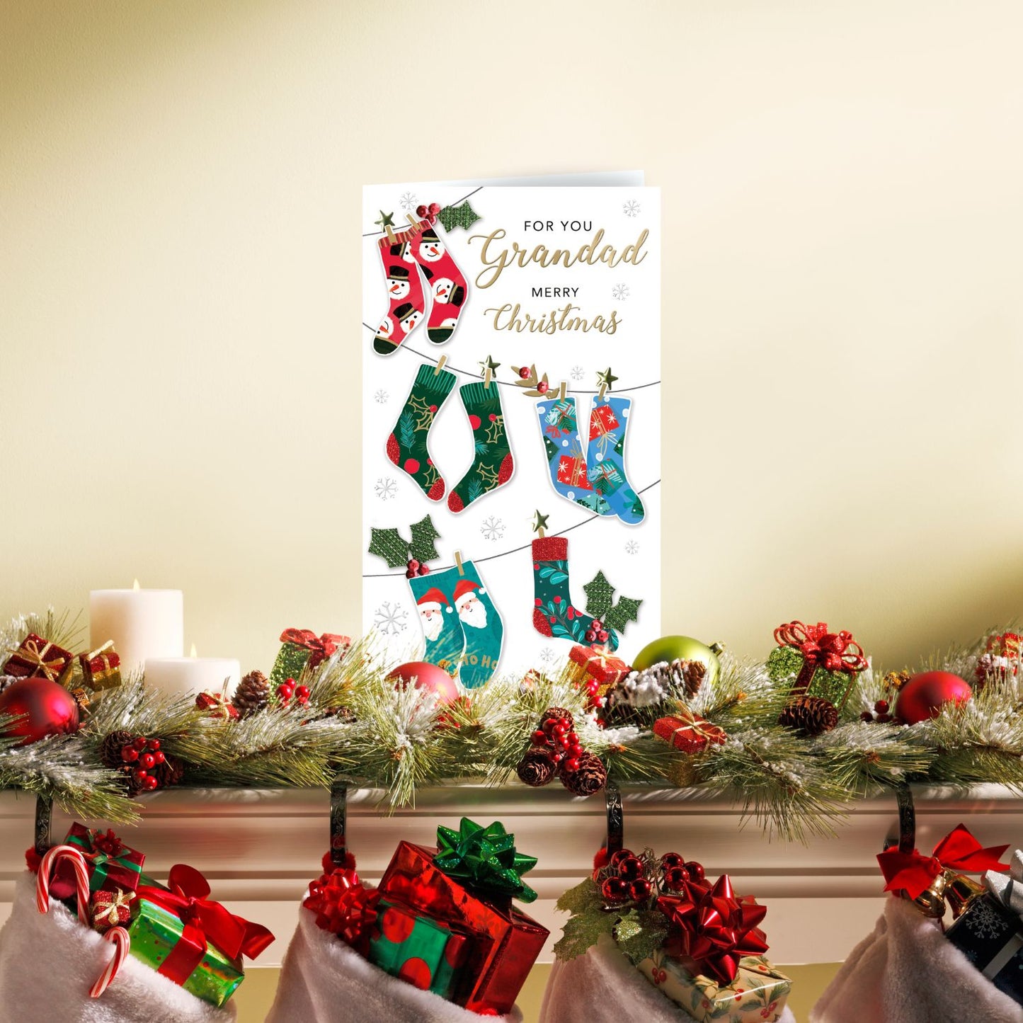 Embellished For You Grandad Champagne Hand-Finished Christmas Greeting Card